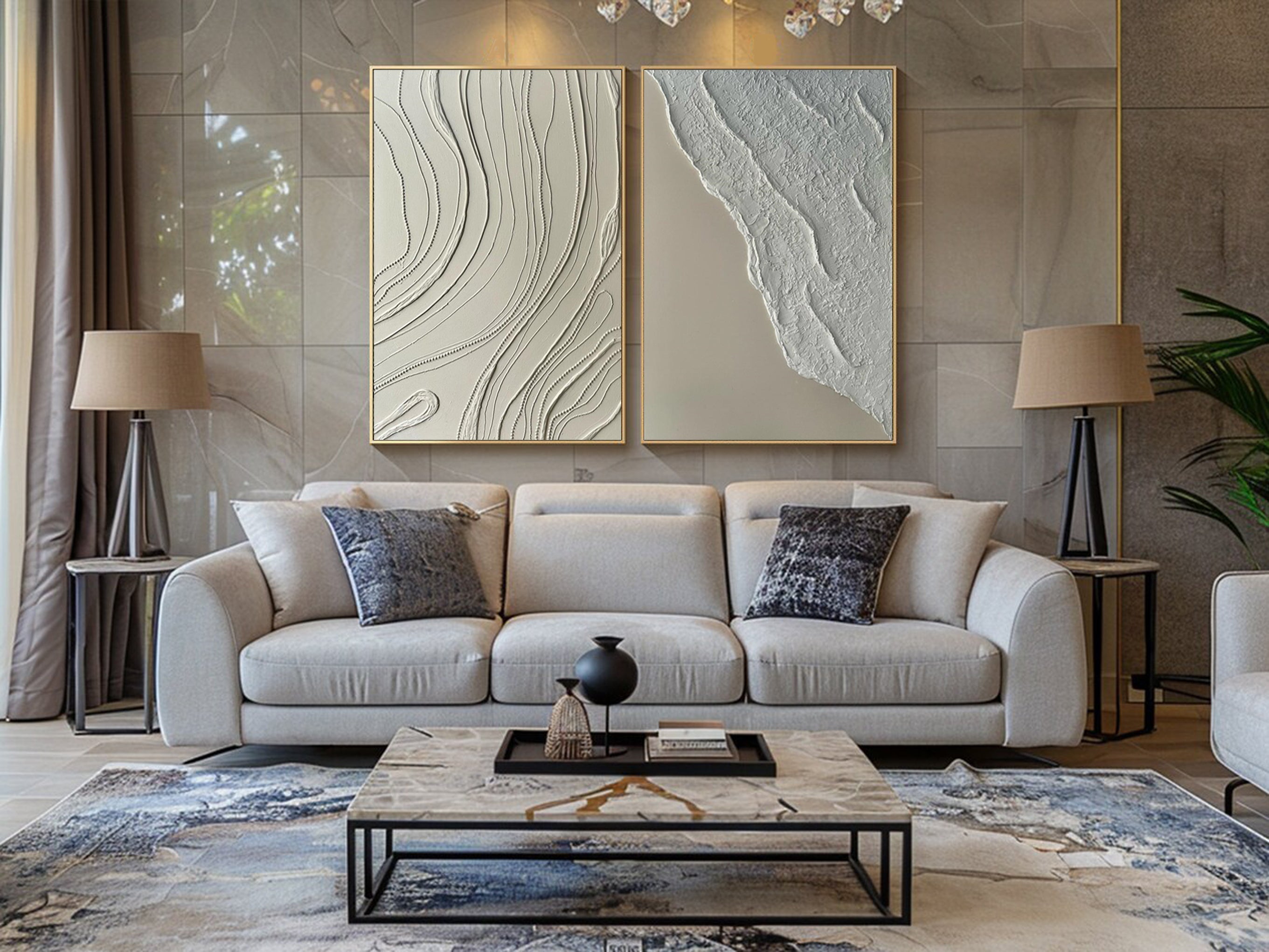 Neutral Abstract Wall Art Textured and Smooth Canvas Set #MMS050