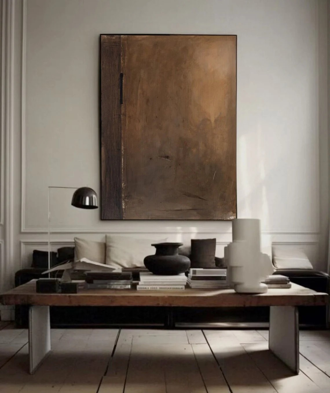 Organic Brown Abstract Wabi Sabi Wall Art with Vertical Texture #MM253