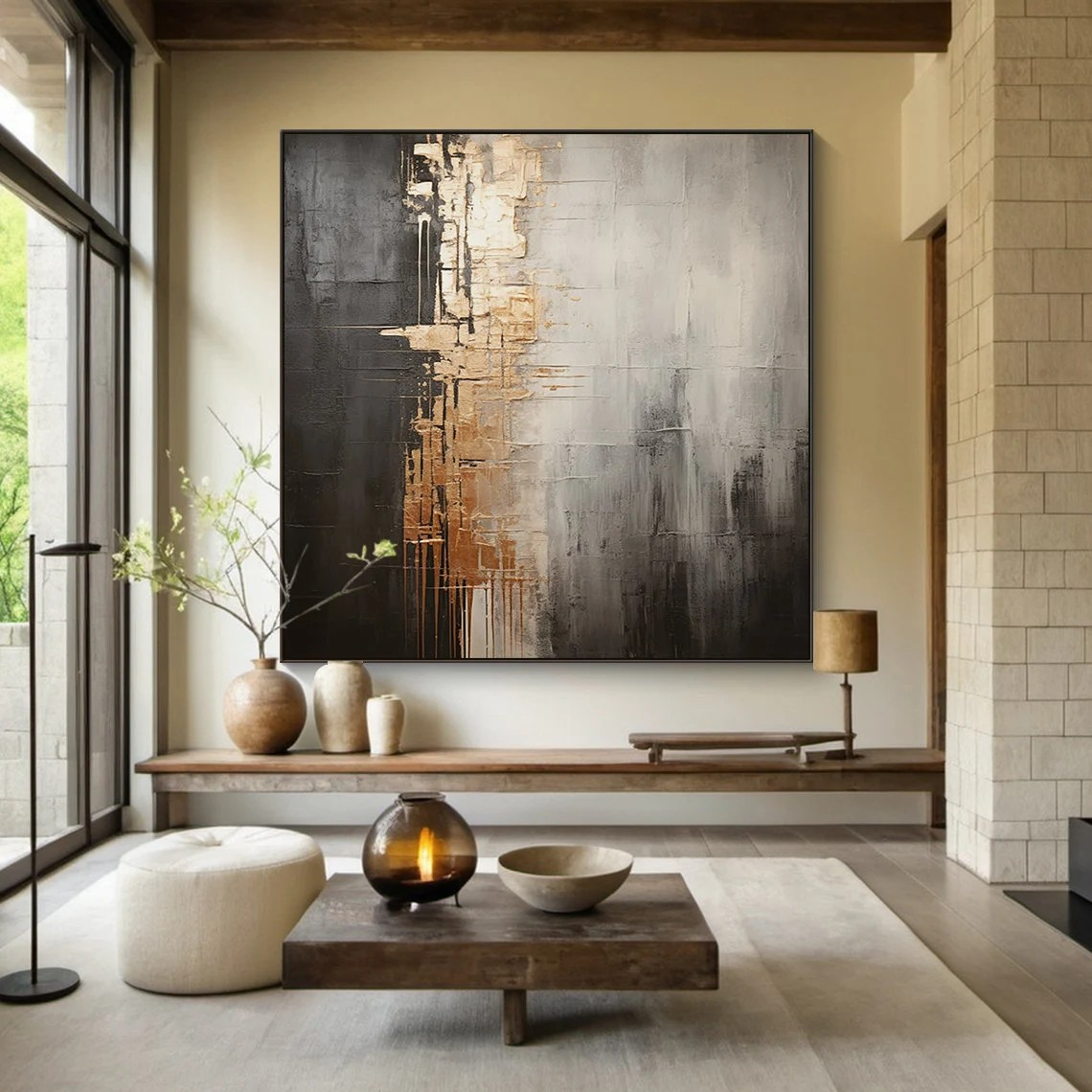 Industrial Abstract with Gold Accents Textured Modern Wall Art #MM232