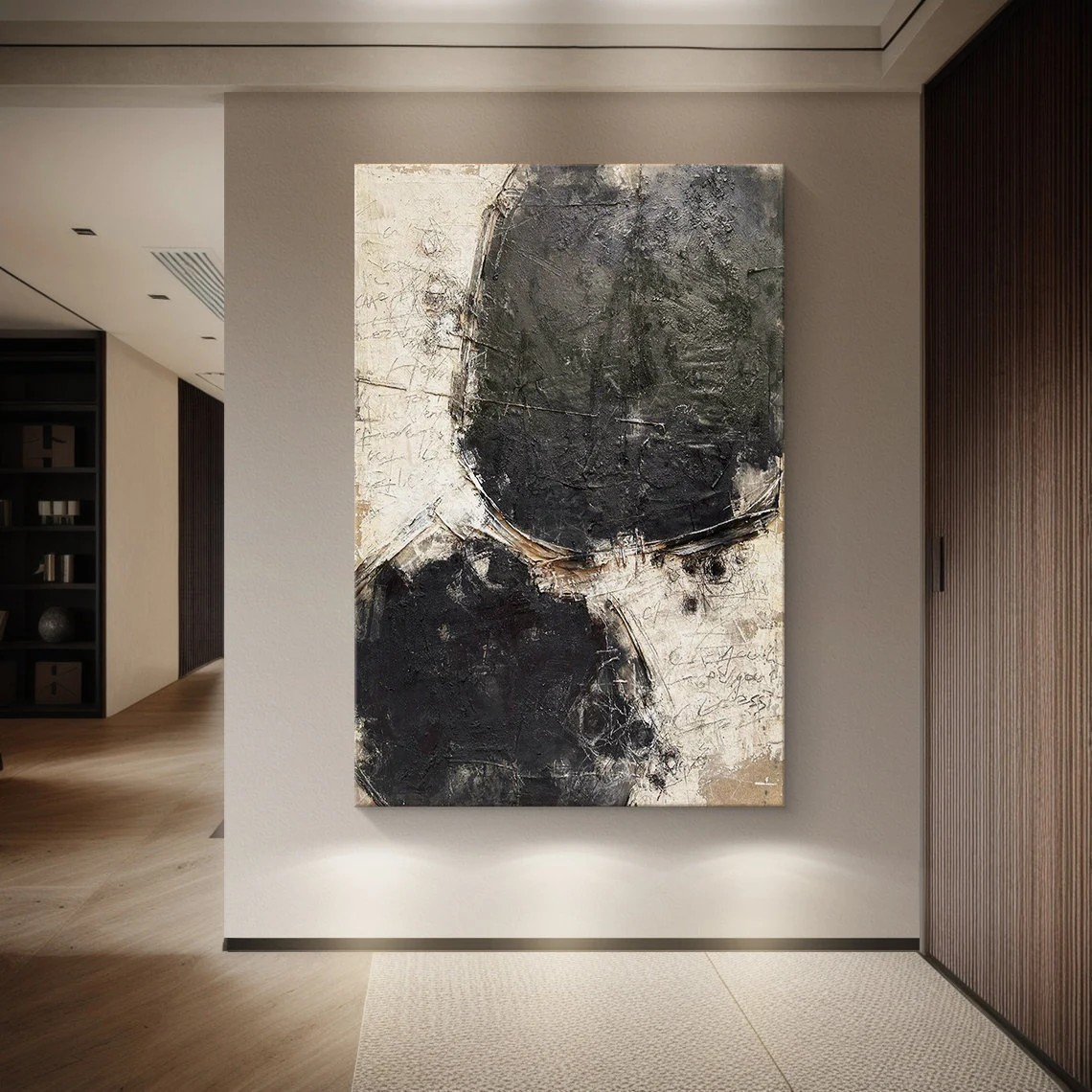 Large Modern Minimalist Impasto Black & White Abstract Textured Wall Art #MM208