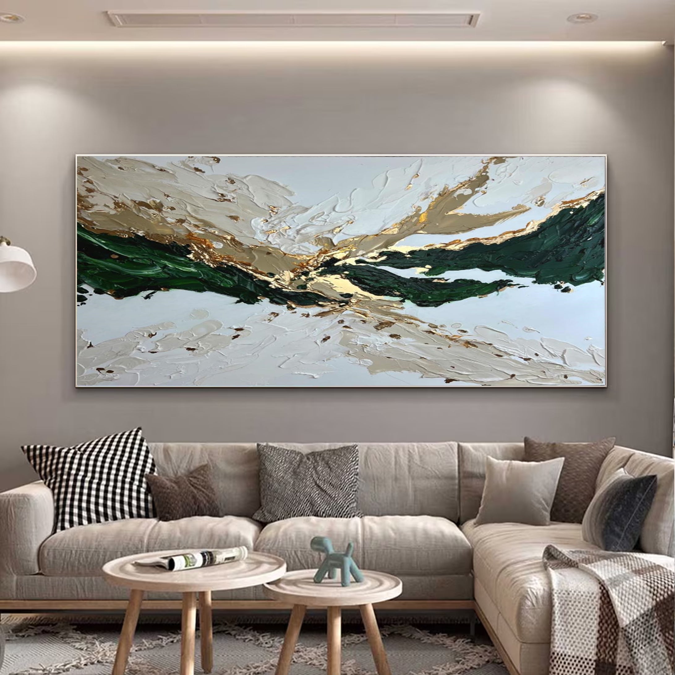 Abstract Landscape Canvas Green and Gold Wall Decor #MM037