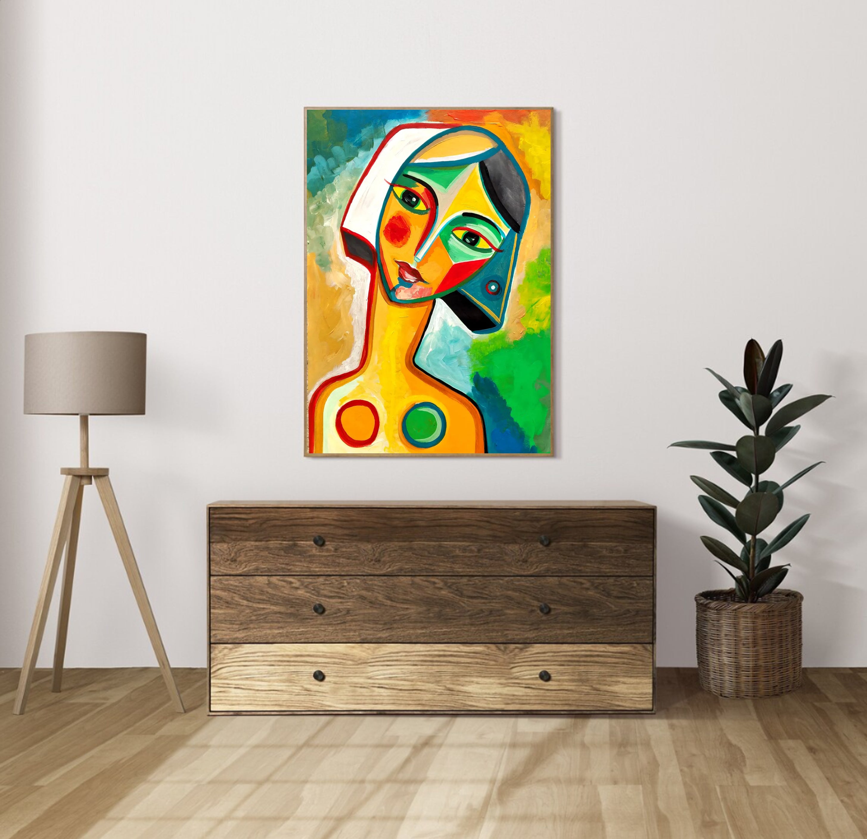 Abstract Expressionist Face Oil Painting Colorful Canvas Art #HF010