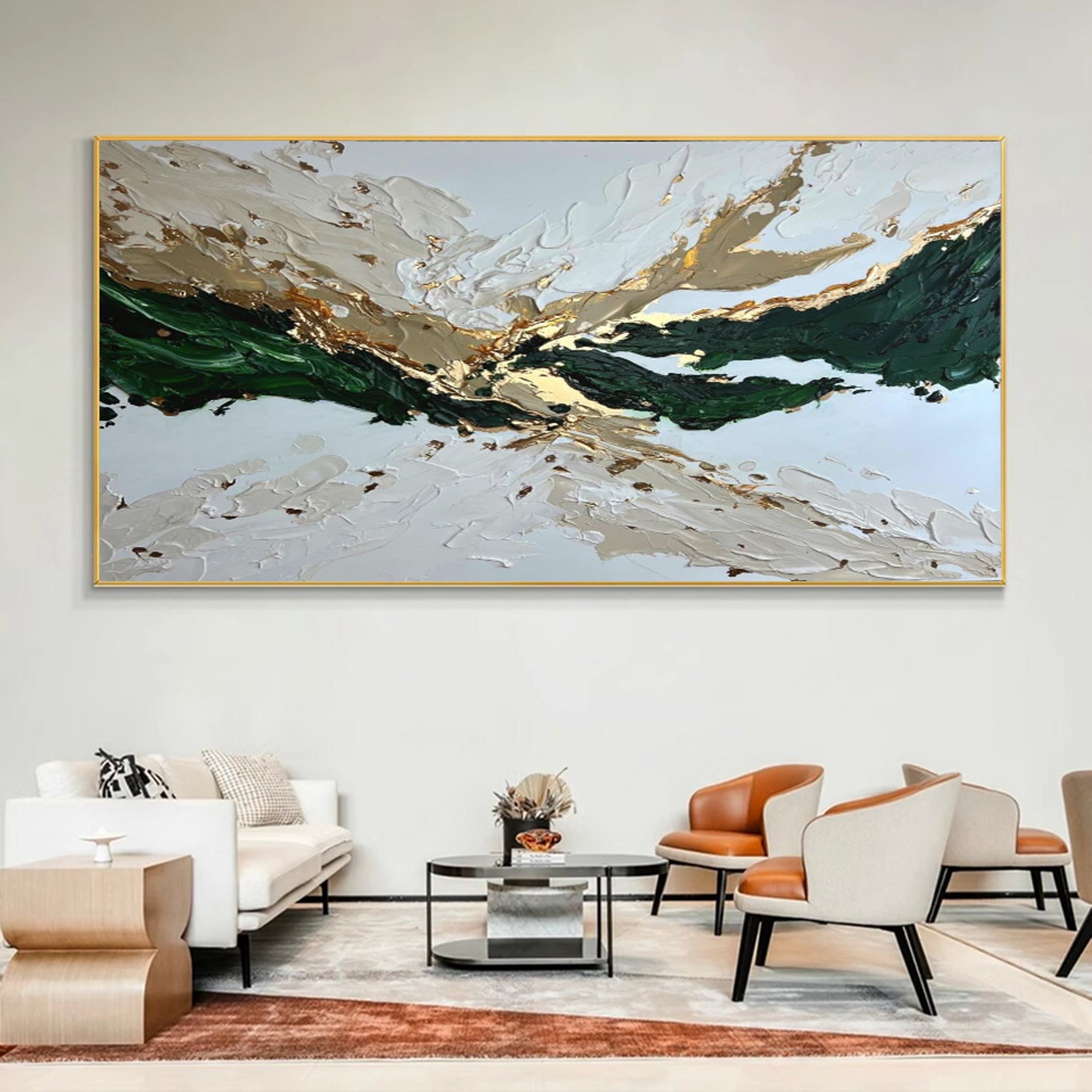 Abstract Landscape Canvas Green and Gold Wall Decor #MM037