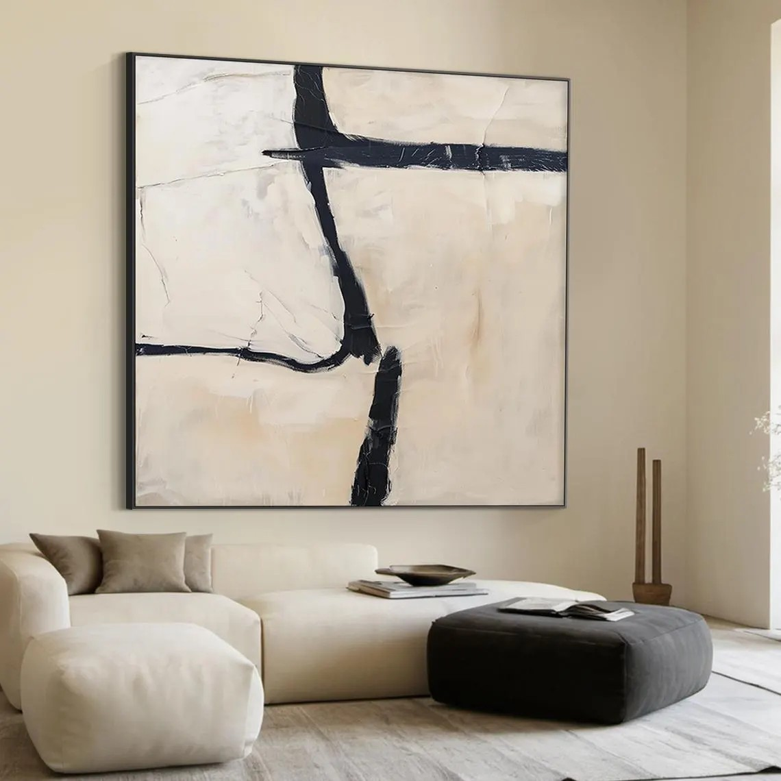 Large Minimalist Beige & Black Abstract Modern Wall Decor#MM207