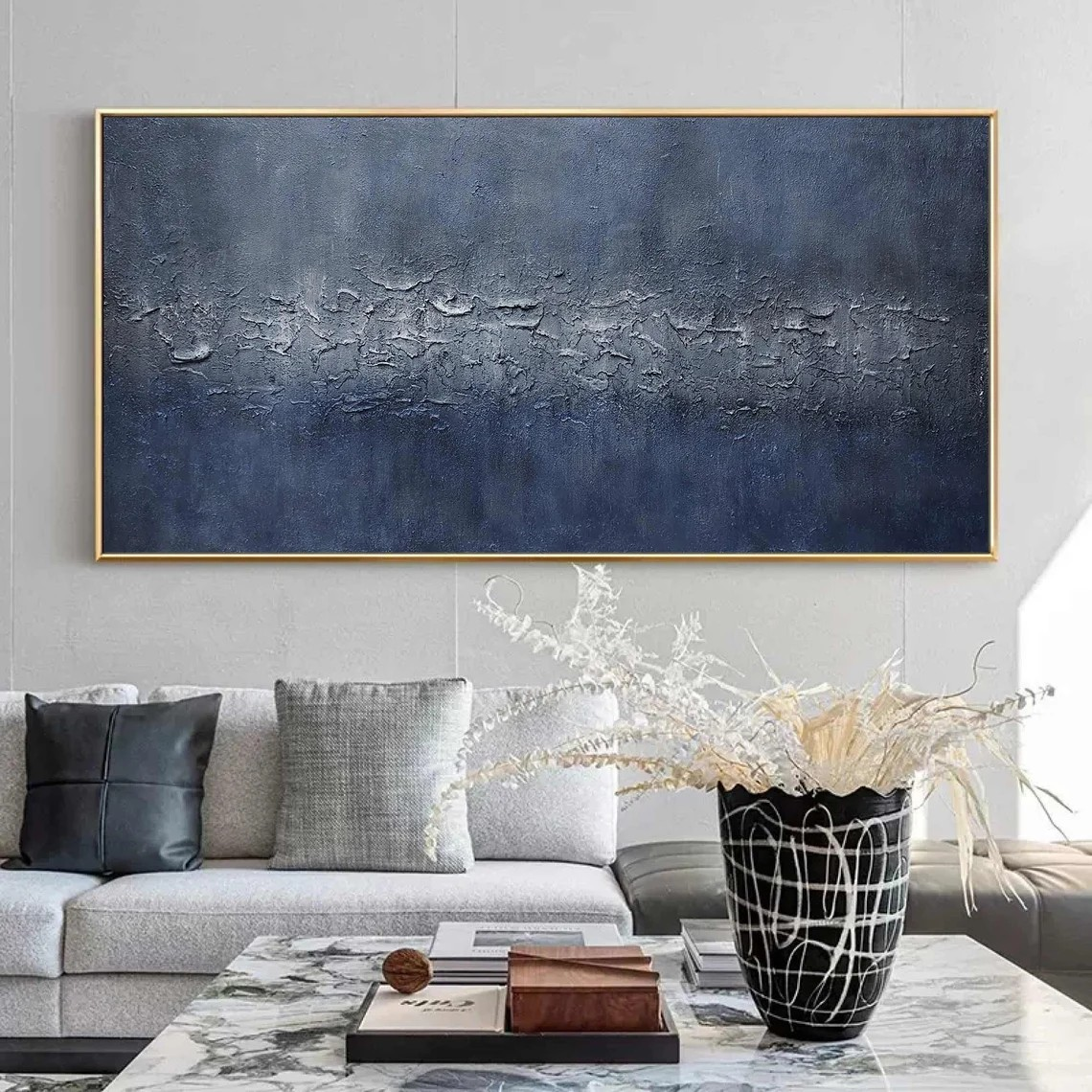 Textured Minimalist Abstract Deep Blue Modern Wall Art #MM227