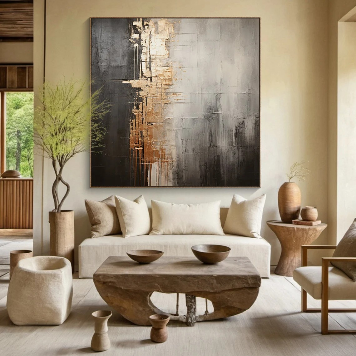 Industrial Abstract with Gold Accents Textured Modern Wall Art #MM232