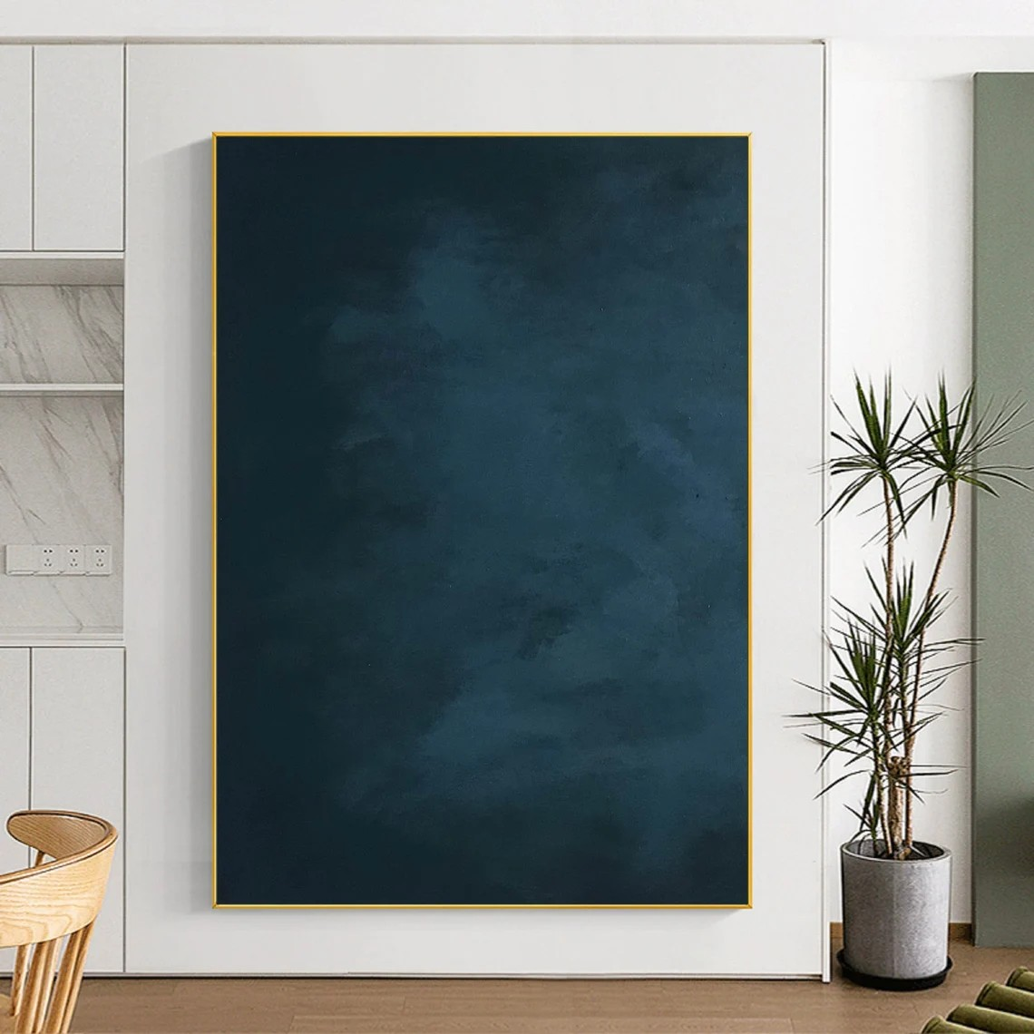 Tranquil Deep Blue Canvas Art Modern Abstract Wall Decor #AB075