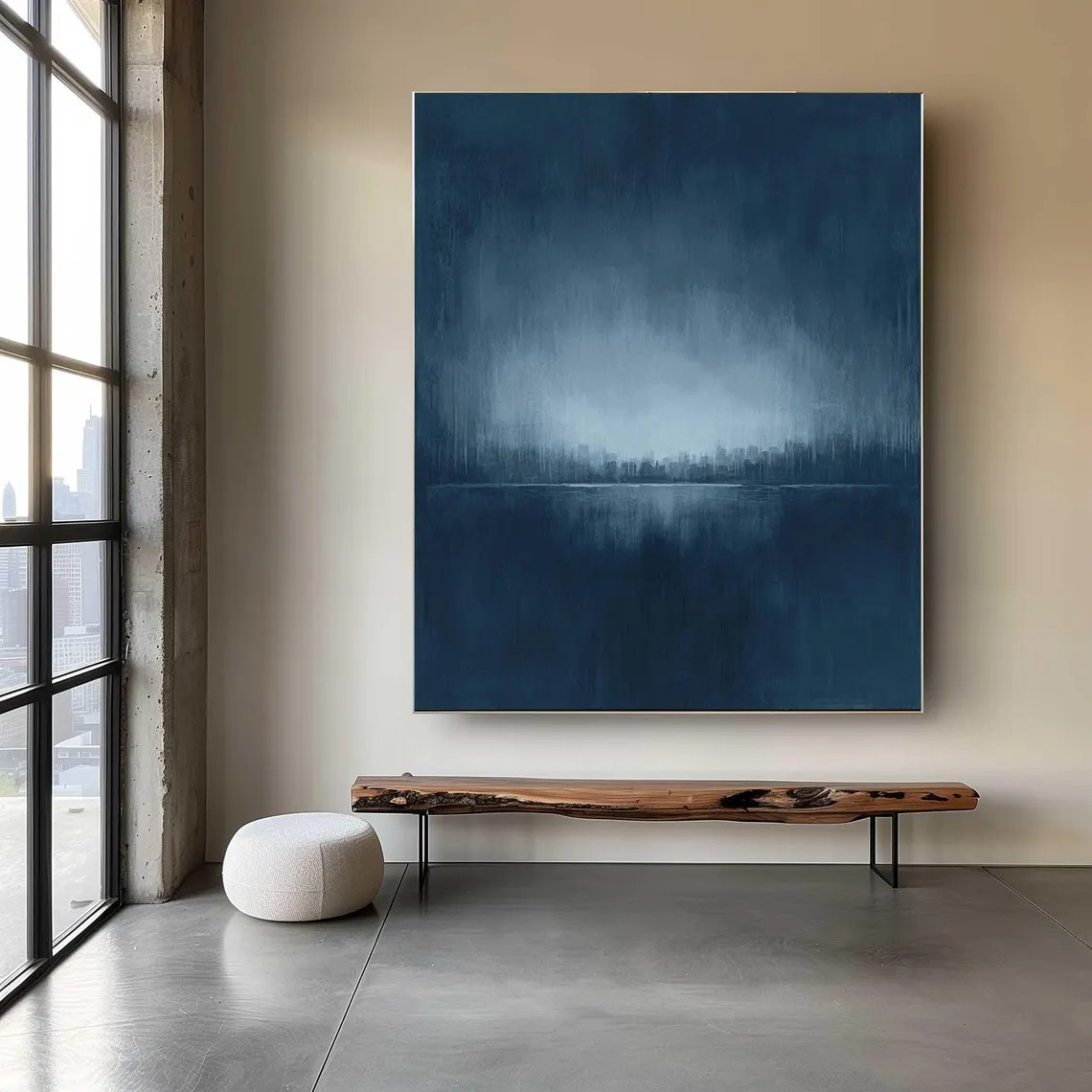 Misty Blue Landscape at Dawn Abstract Atmospheric Painting #MM249