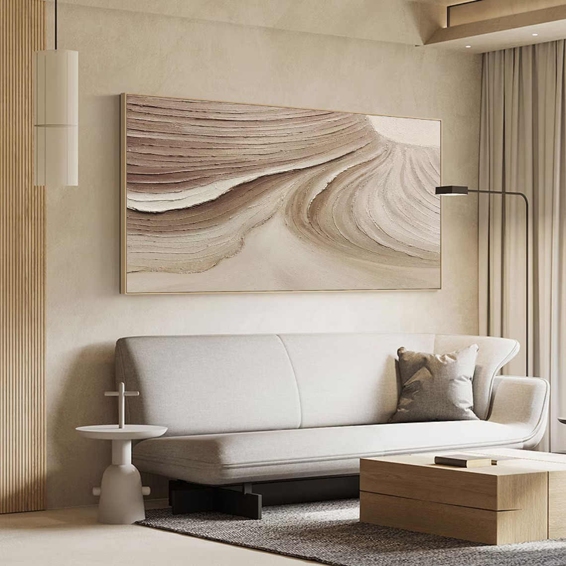 Sculptural Beige Wave Abstract Textured Minimalist Wall Art  #MM243