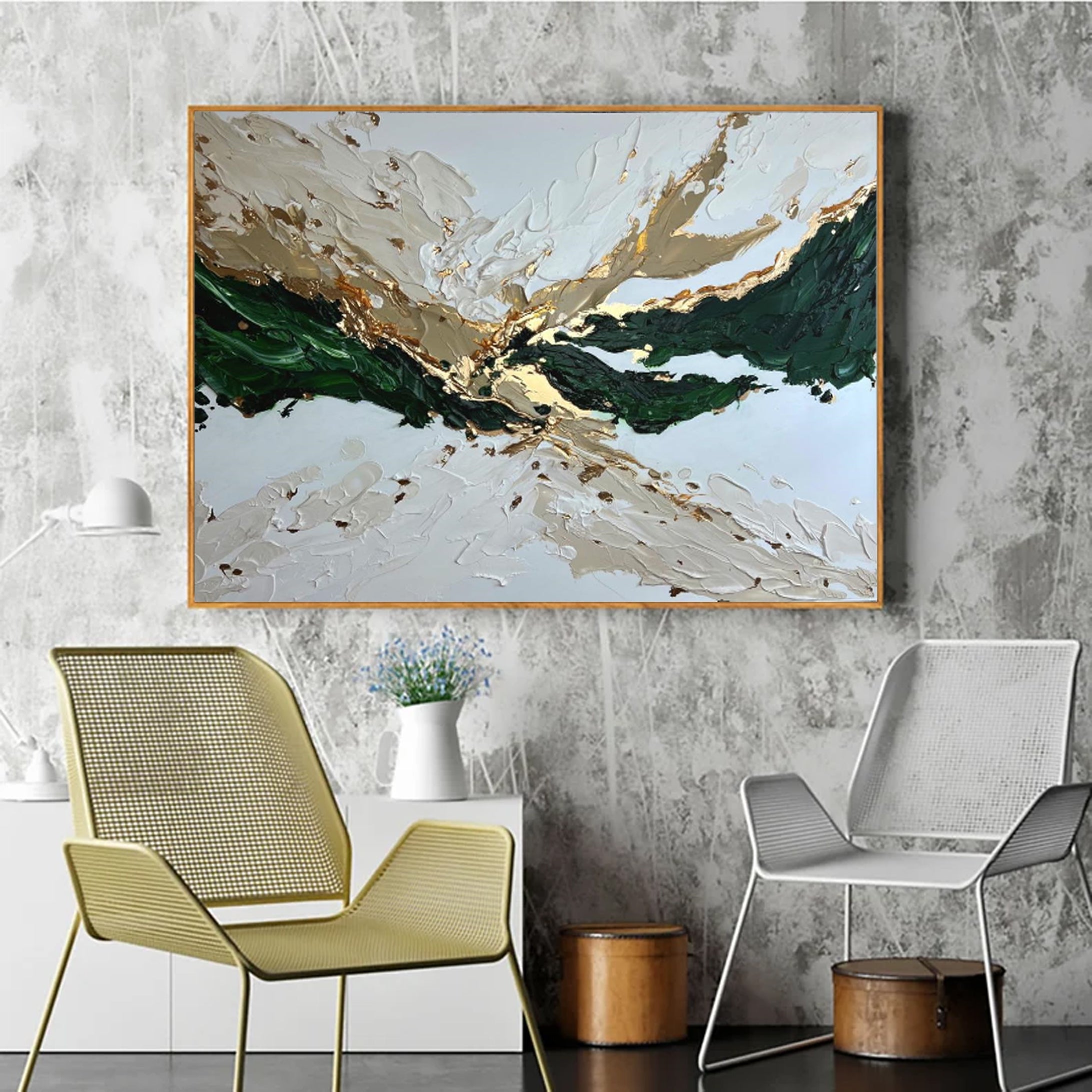 Abstract Landscape Canvas Green and Gold Wall Decor #MM037