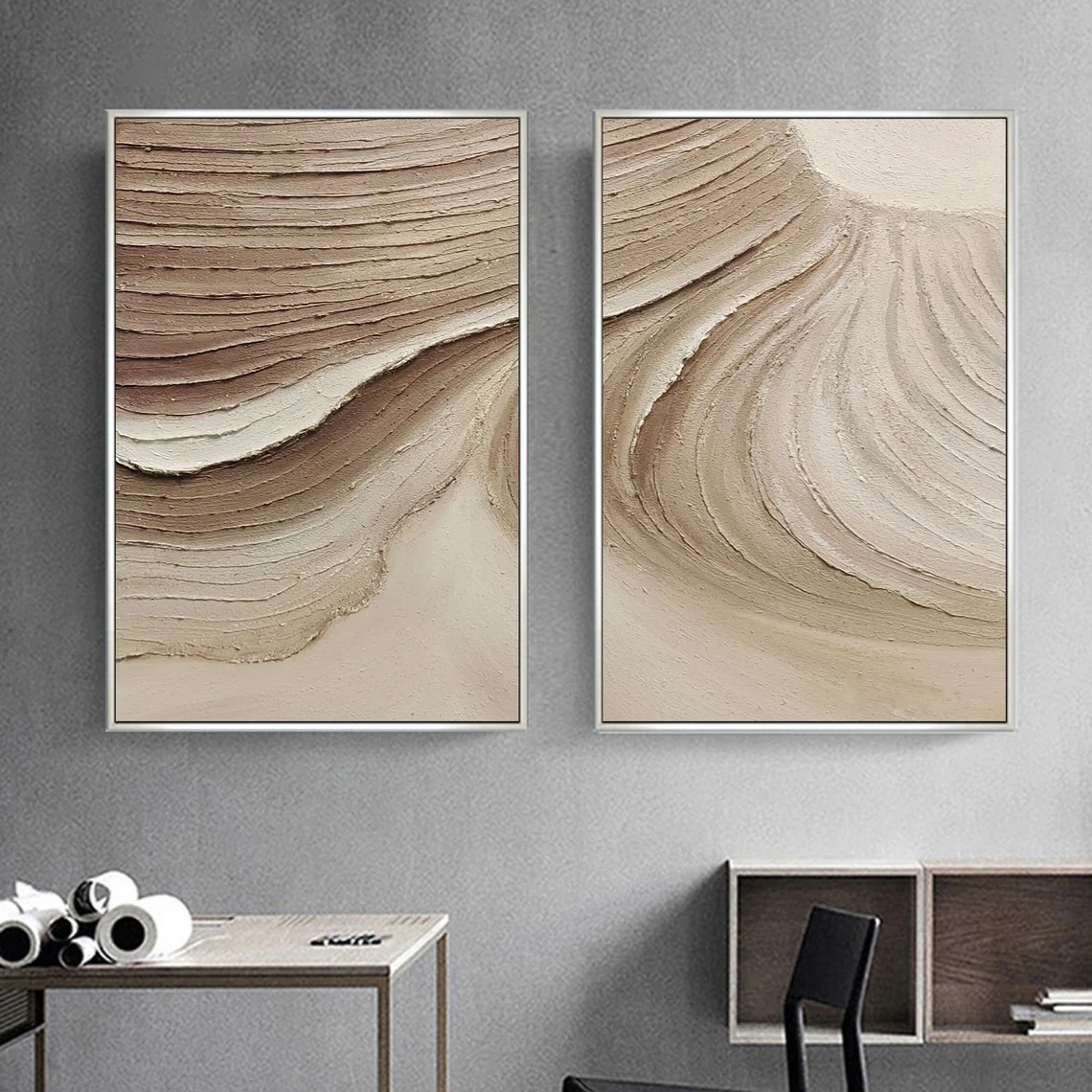 Large Textured Neutral Abstract Set of 2 #MM209