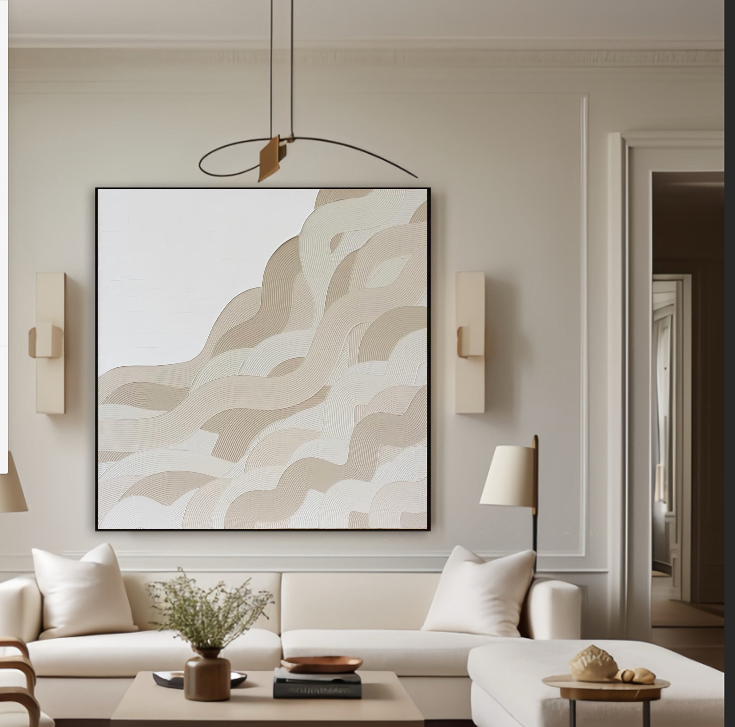 Elegant Wavy Lines Artwork Minimalist Canvas for Contemporary Interiors #AB001