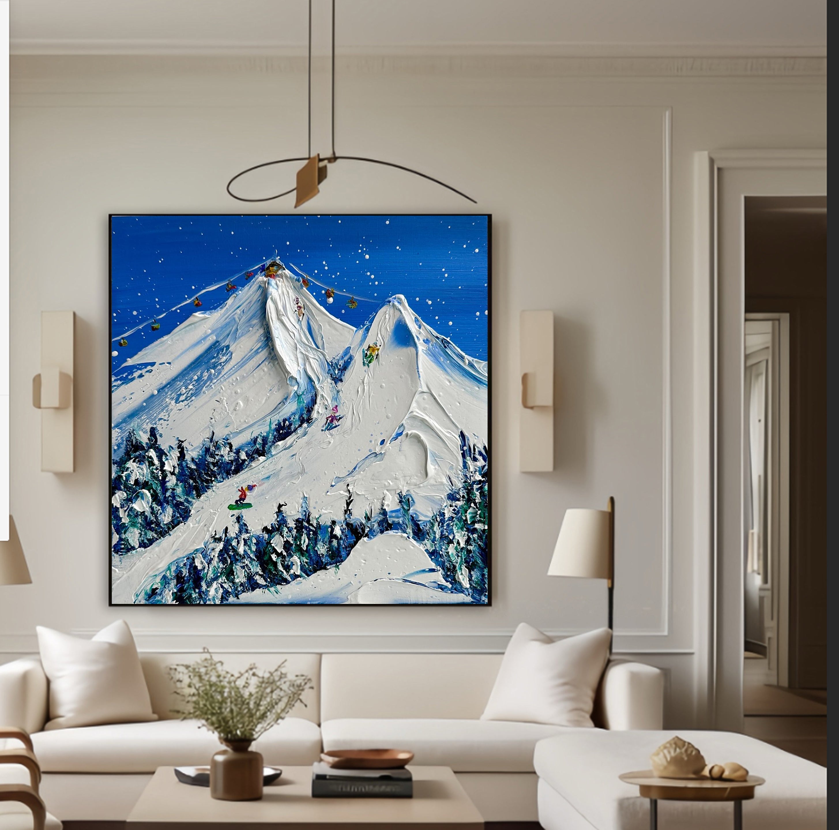 Elegant Skiing Landscape Painting for Stylish Rooms #SPA001