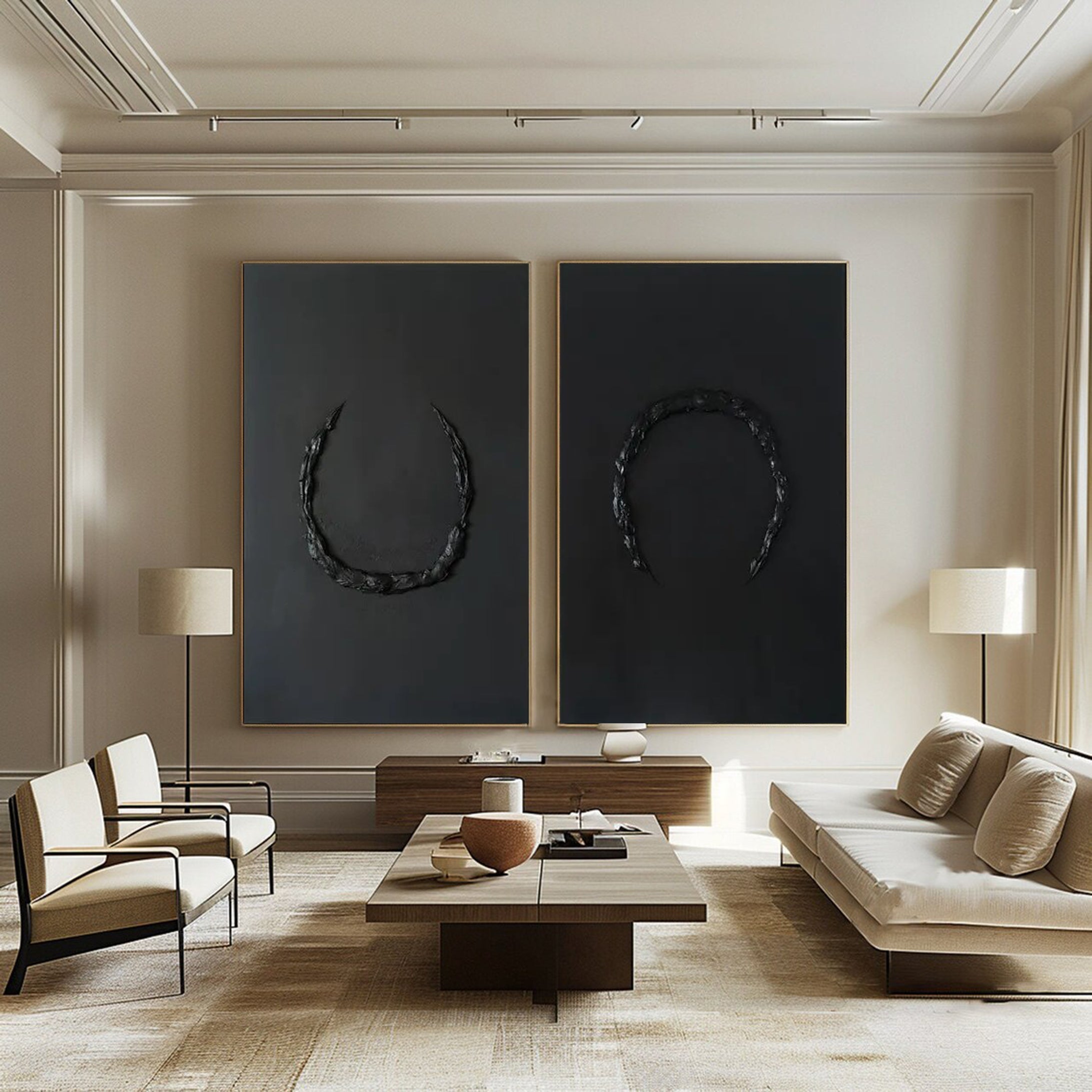 Modern Minimalist Black Abstract Art Set Of 2 #MMS027