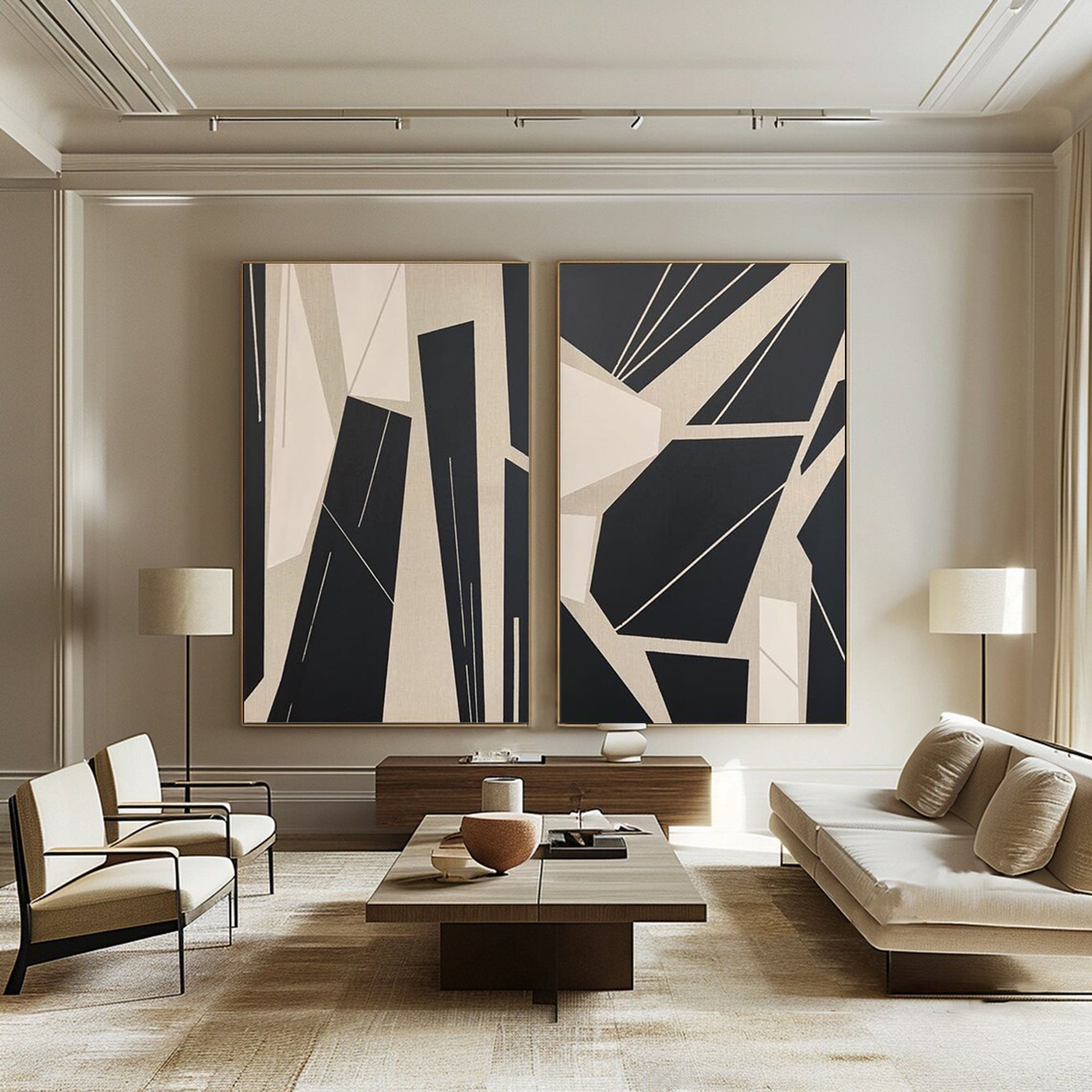 Contemporary Black & Beige Geometric Wall Art #MMS047