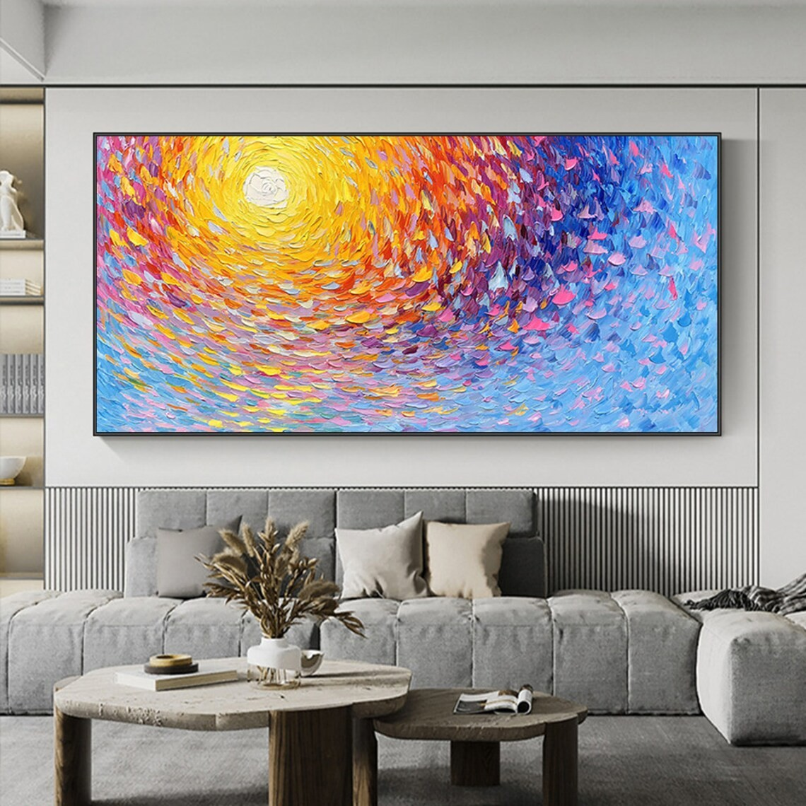 Impasto Sunrise Abstract Painting, Textured Color Burst, Modern Palette Knife Art#MM390