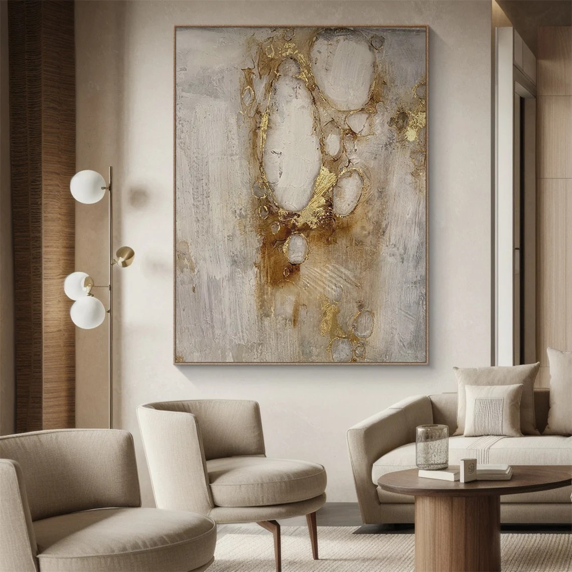 Large Luxurious Neutral Abstract Gold Modern Wall Art#MC031