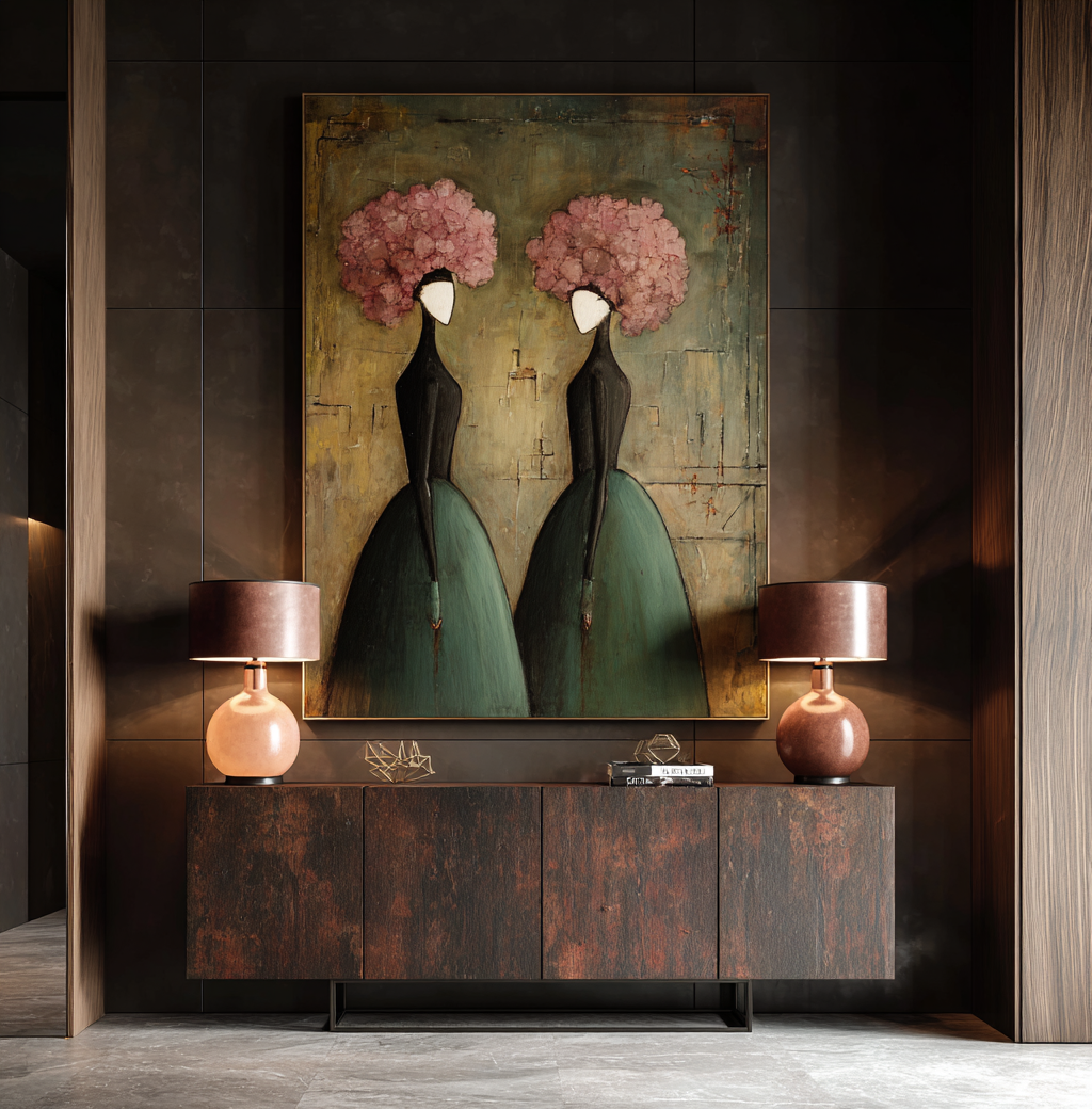 Large Contemporary Portrait Wall Art Floral Dress Painting