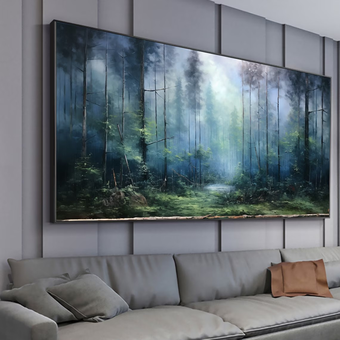 Misty Forest Landscape Oil Painting, Atmospheric Woodland Art, Nature Inspired Decor#MM389