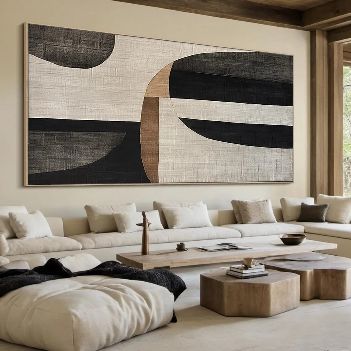 Black, White & Tan Geometric Abstract Modern Wall Art #MM225