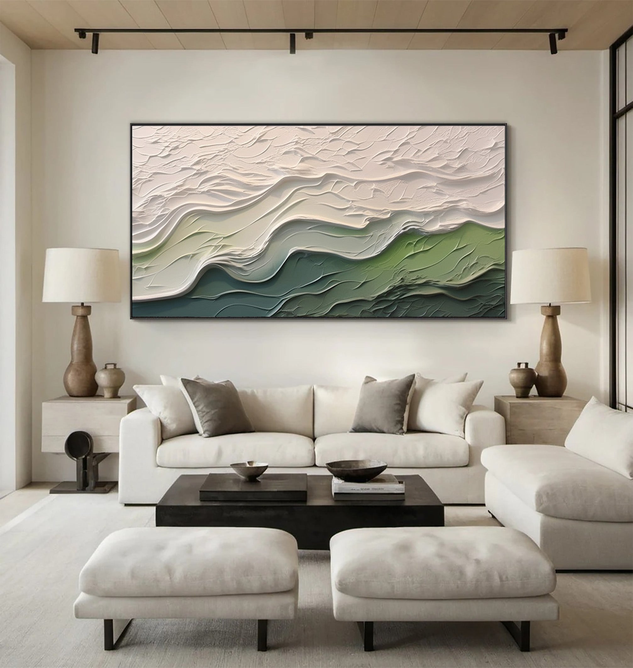 Contemporary Wall Art Green and White Abstract Piece #AG 094