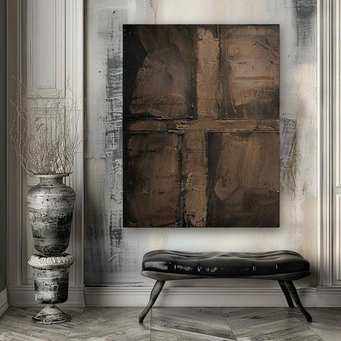 Natural Elegance Wabi Sabi Textured Brown Abstract Wall Art #MM228