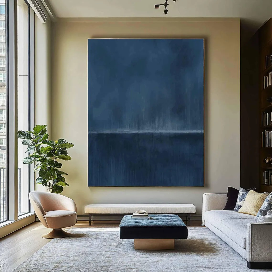 Tranquil Blue Textured Minimalist Modern Wall Art #MM215