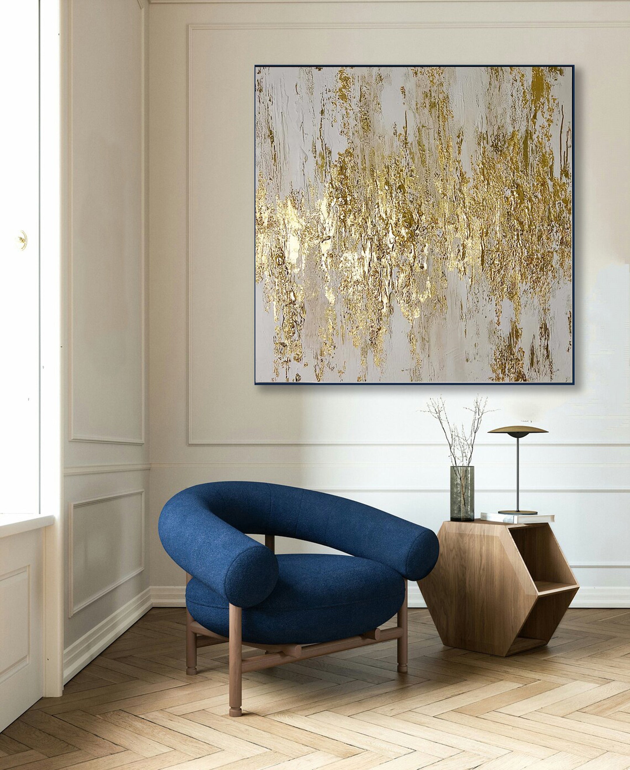 Handcrafted Gold Abstract Canvas For Home Decor #AB007