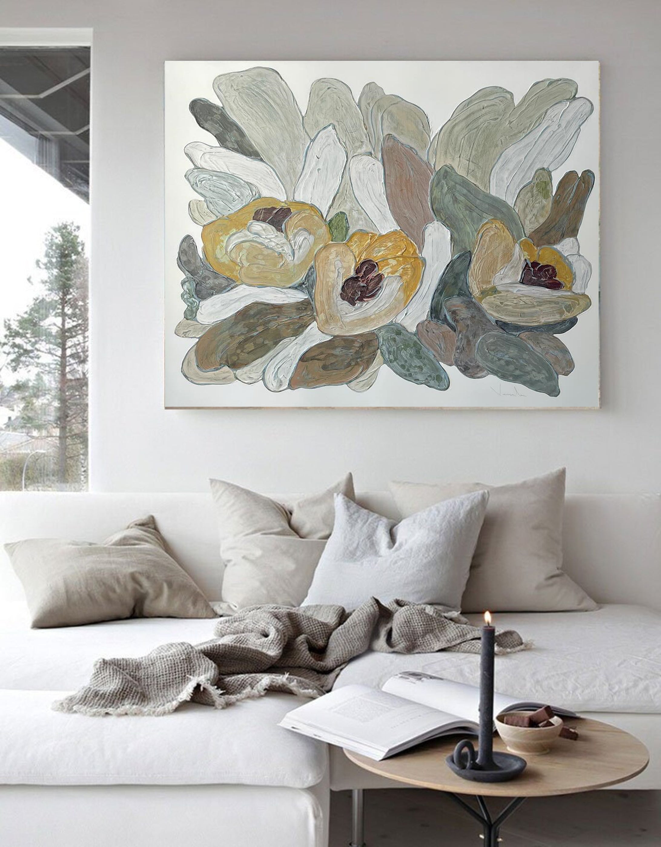 Floral Harmony Canvas Art Hand-Painted Wall Decor #FB003