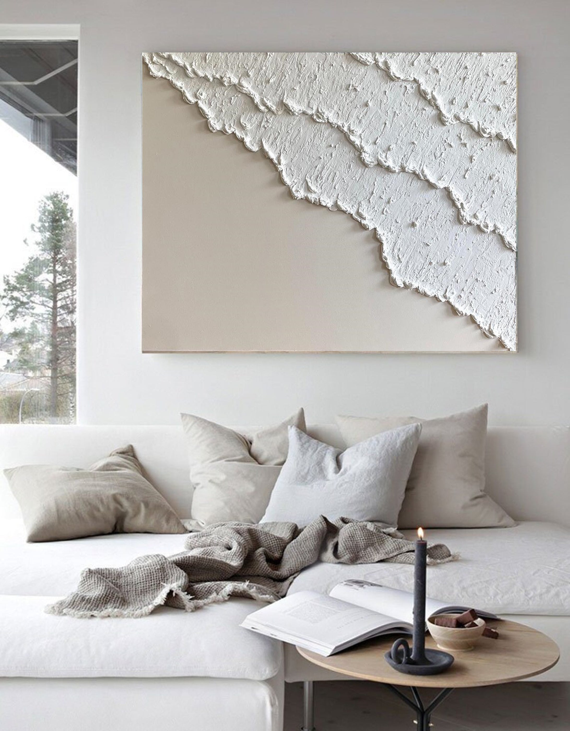 Large White Textured Wall Art for Modern Interiors #MM044