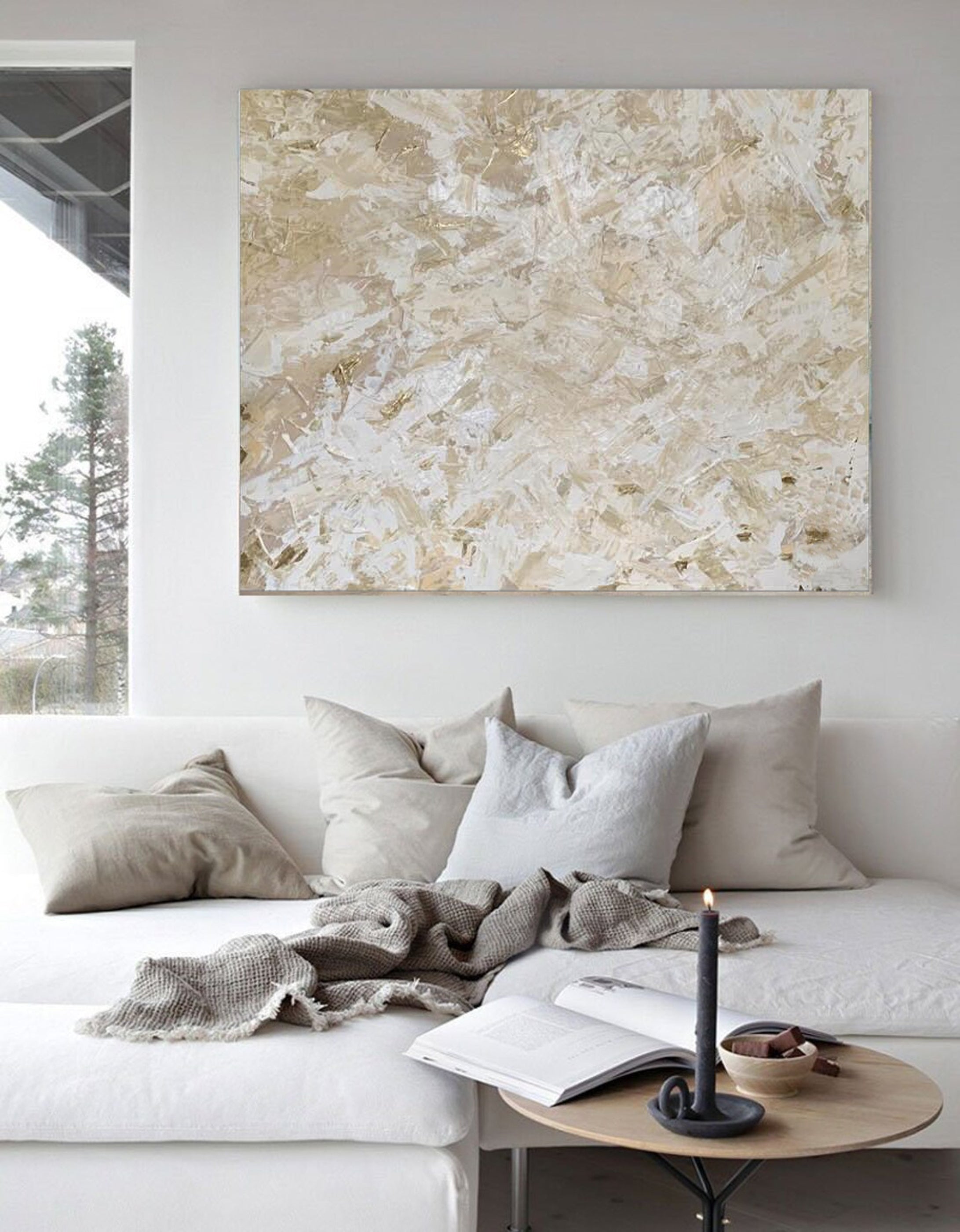 Large Neutral Abstract Wall Art Minimalist Design #AB011