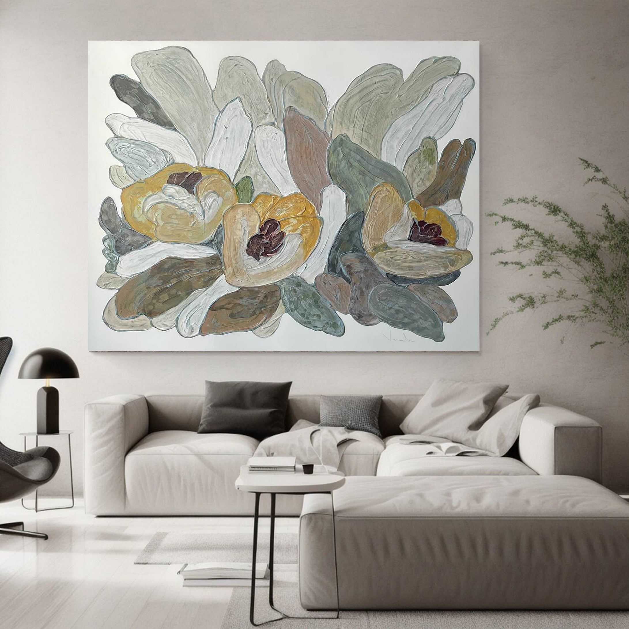 Floral Harmony Canvas Art Hand-Painted Wall Decor #FB003