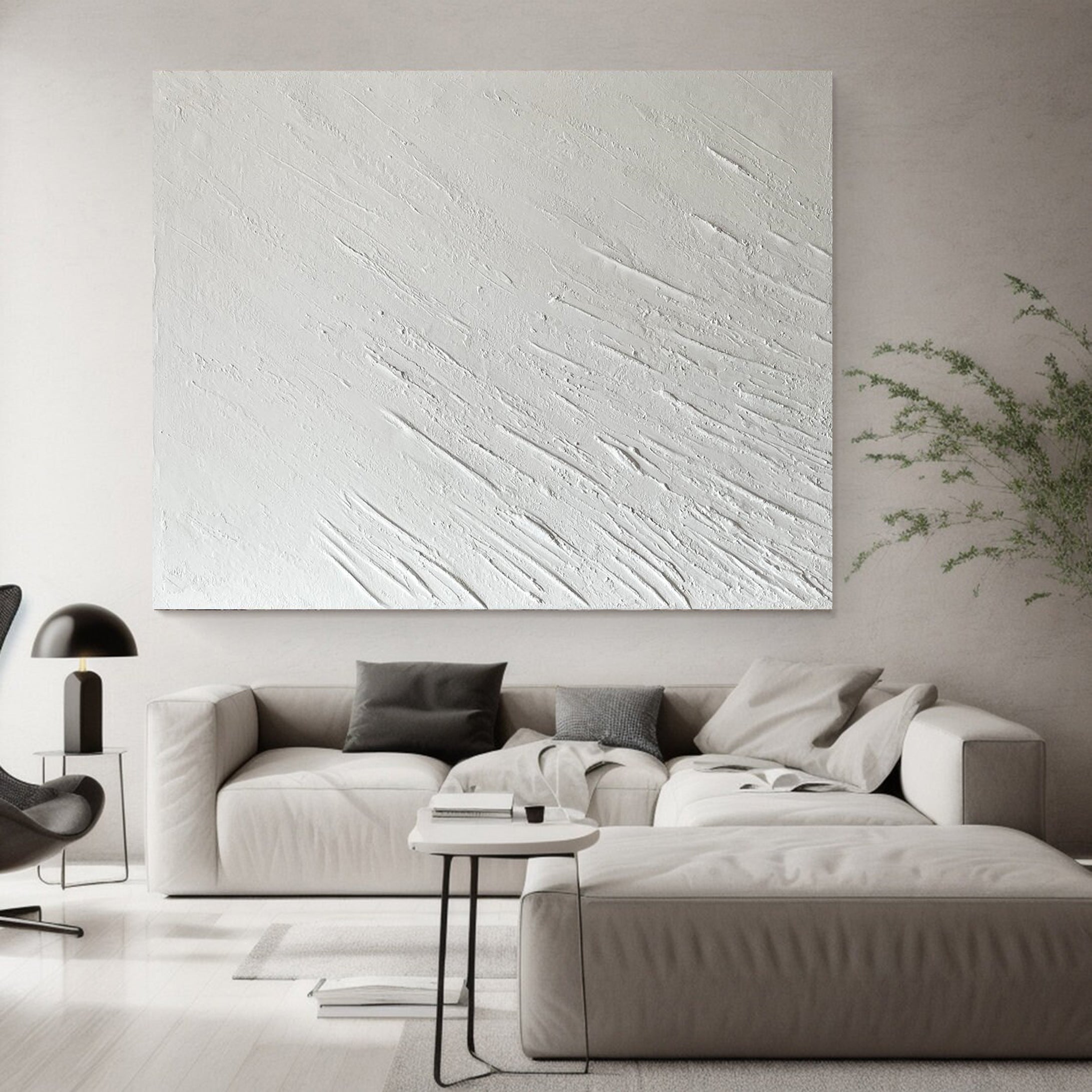 Textured White Canvas Art Modern Living Room Decor #MM040