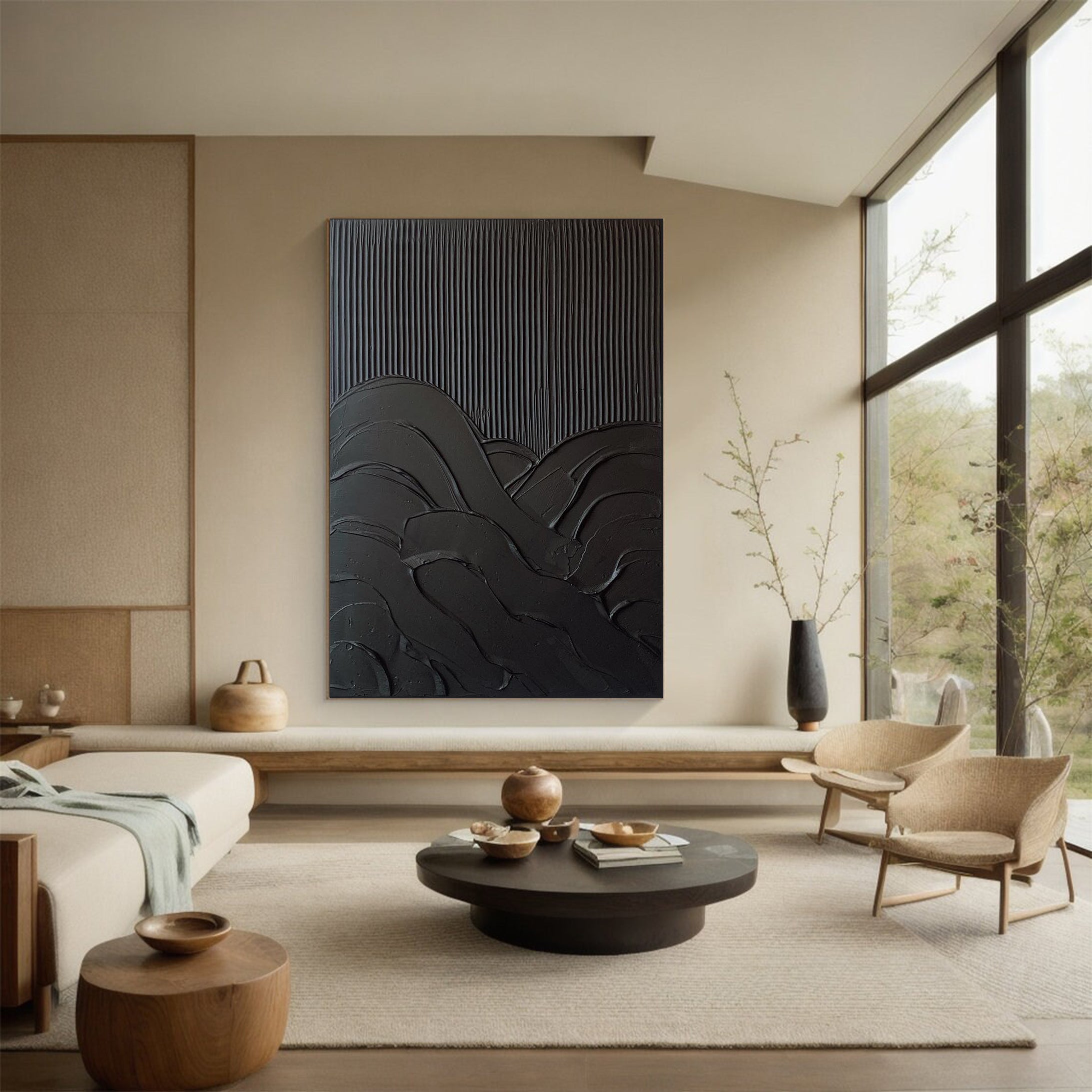 Minimalist Black Textured Canvas Wall Decor #MM023