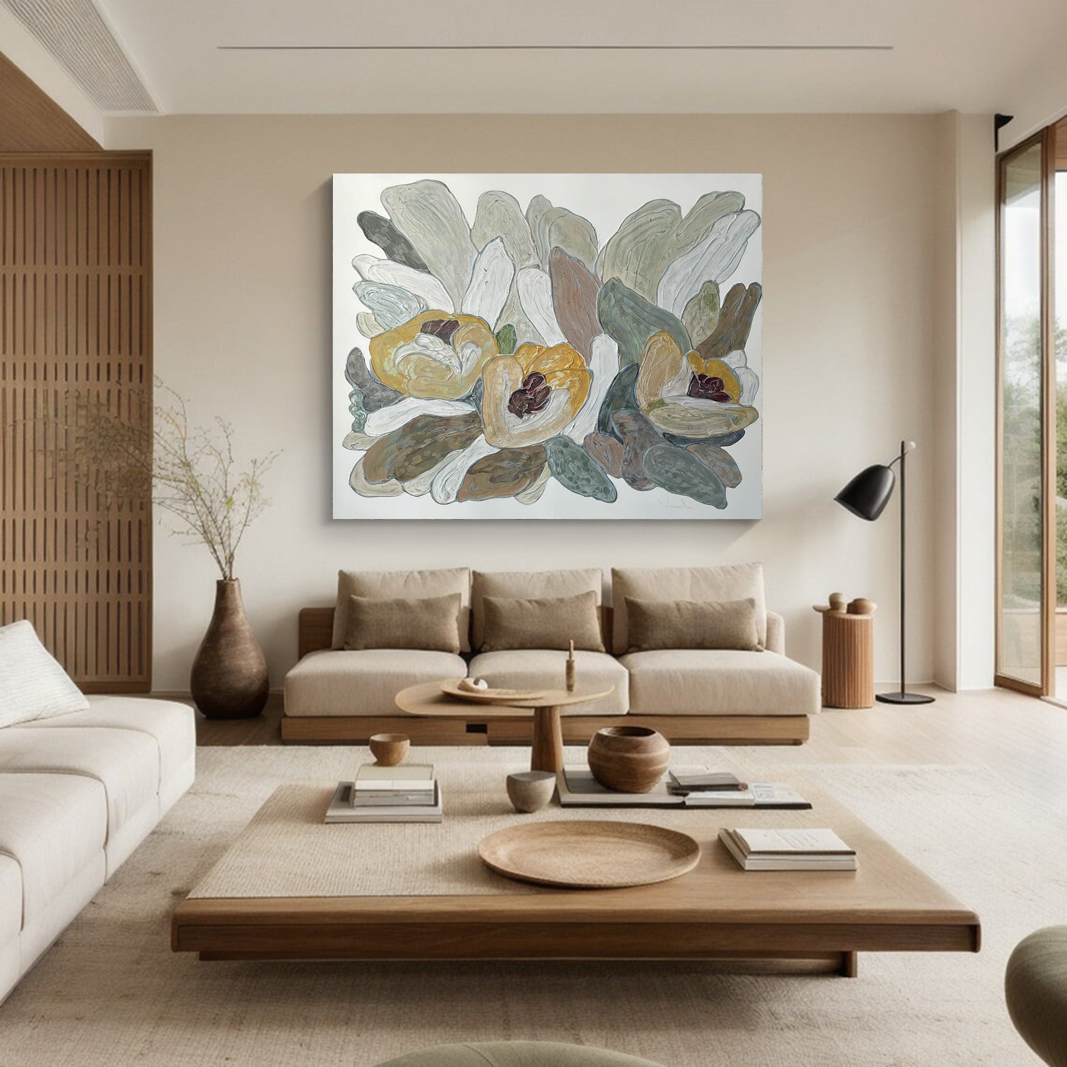 Floral Harmony Canvas Art Hand-Painted Wall Decor #FB003