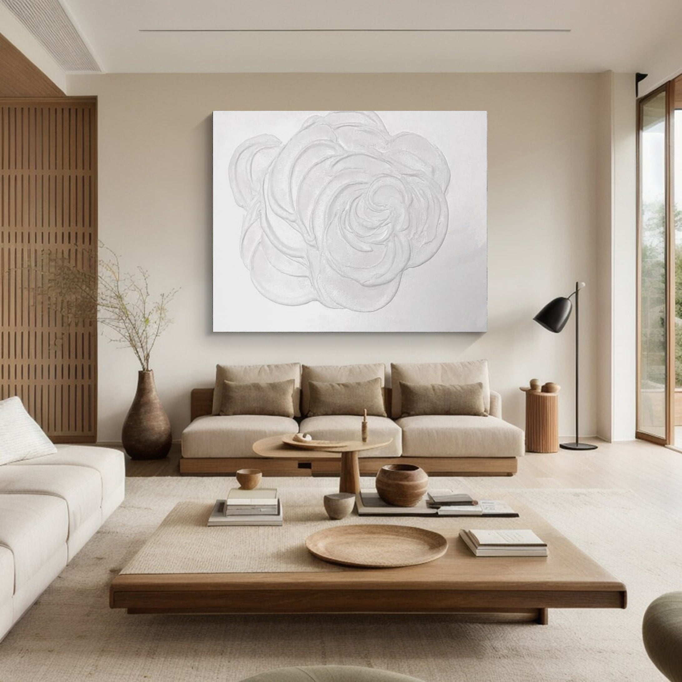 Modern White Rose Canvas Art Textured Floral Painting #FB004