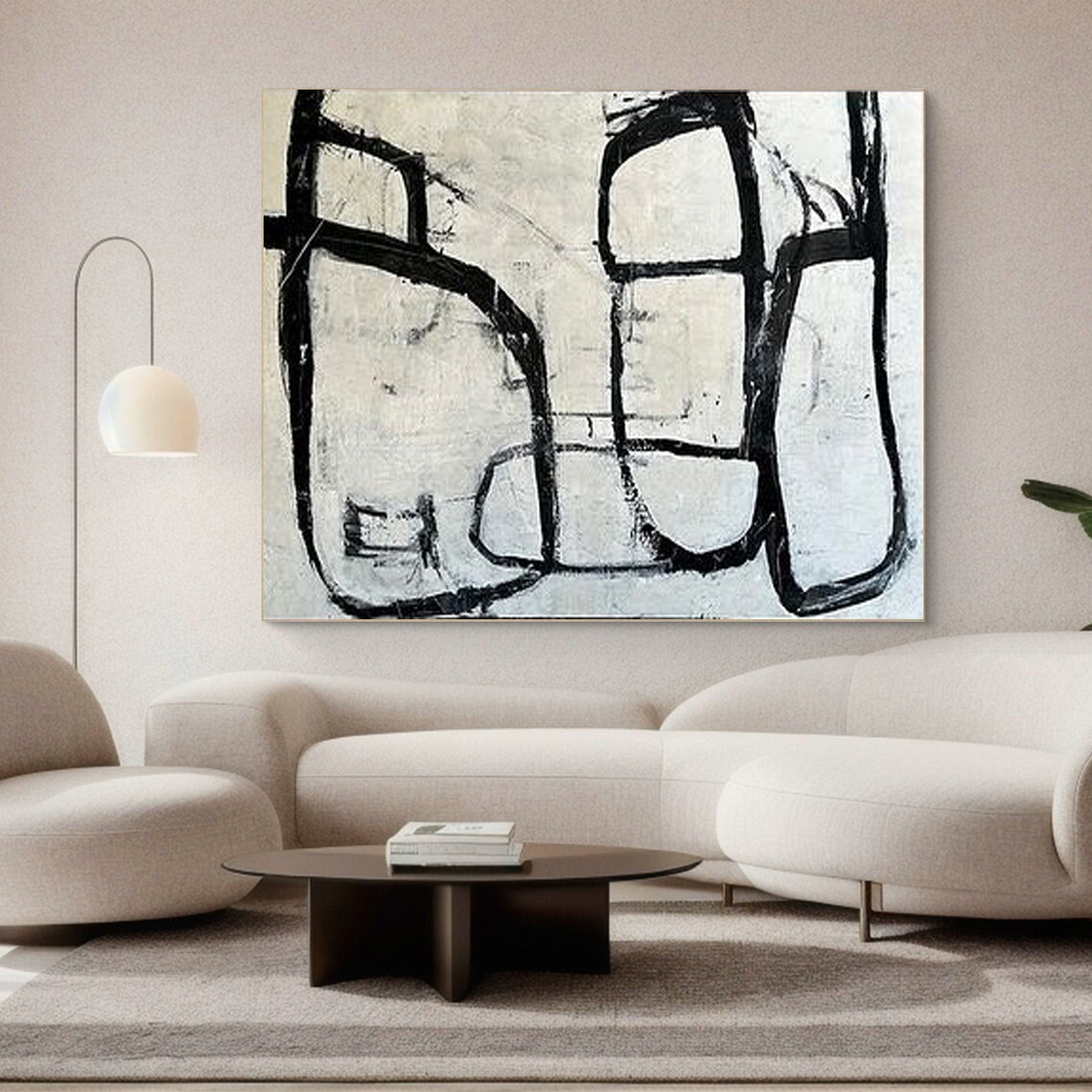 Black and White Abstract Art Minimalist Canvas Painting #MM054