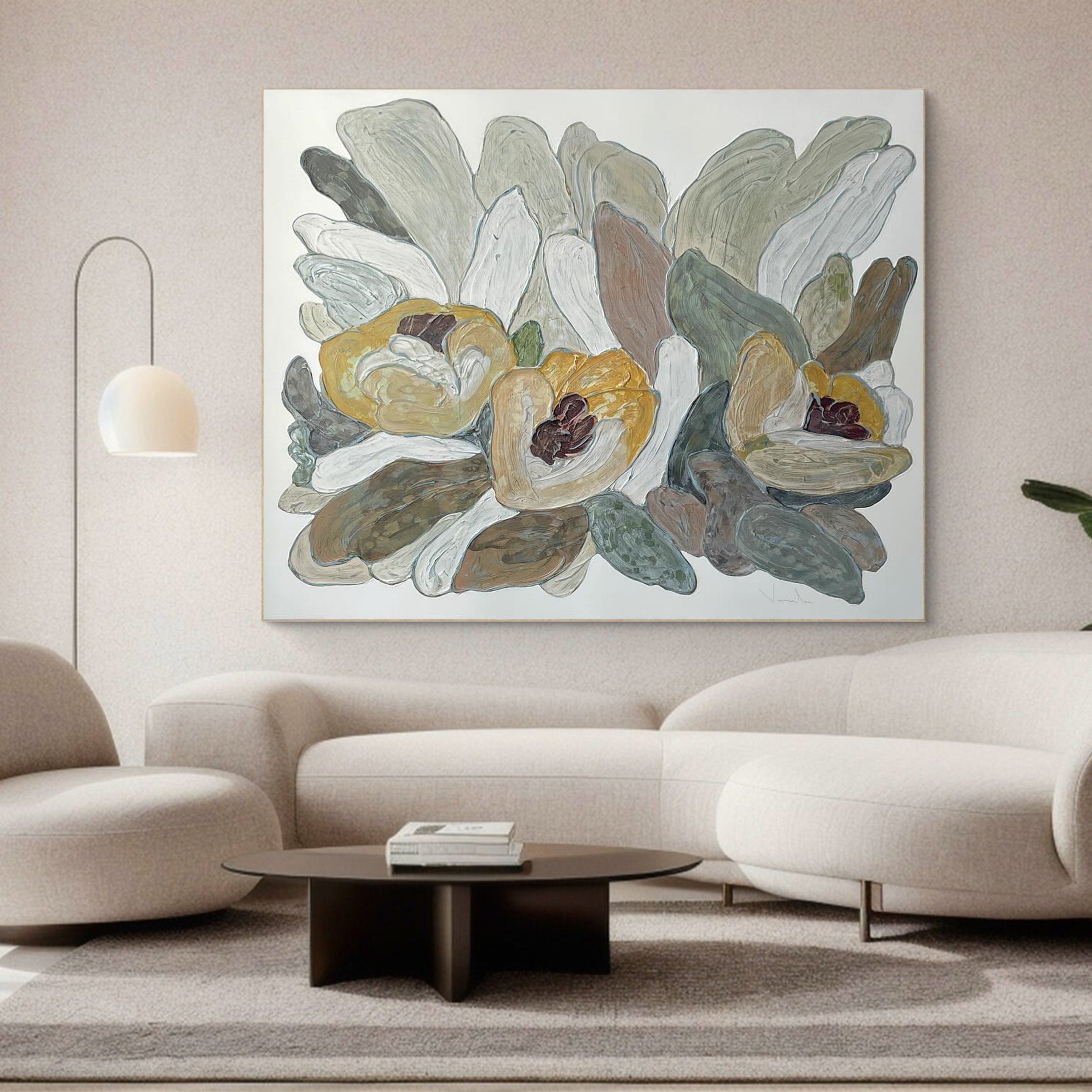 Floral Harmony Canvas Art Hand-Painted Wall Decor #FB003