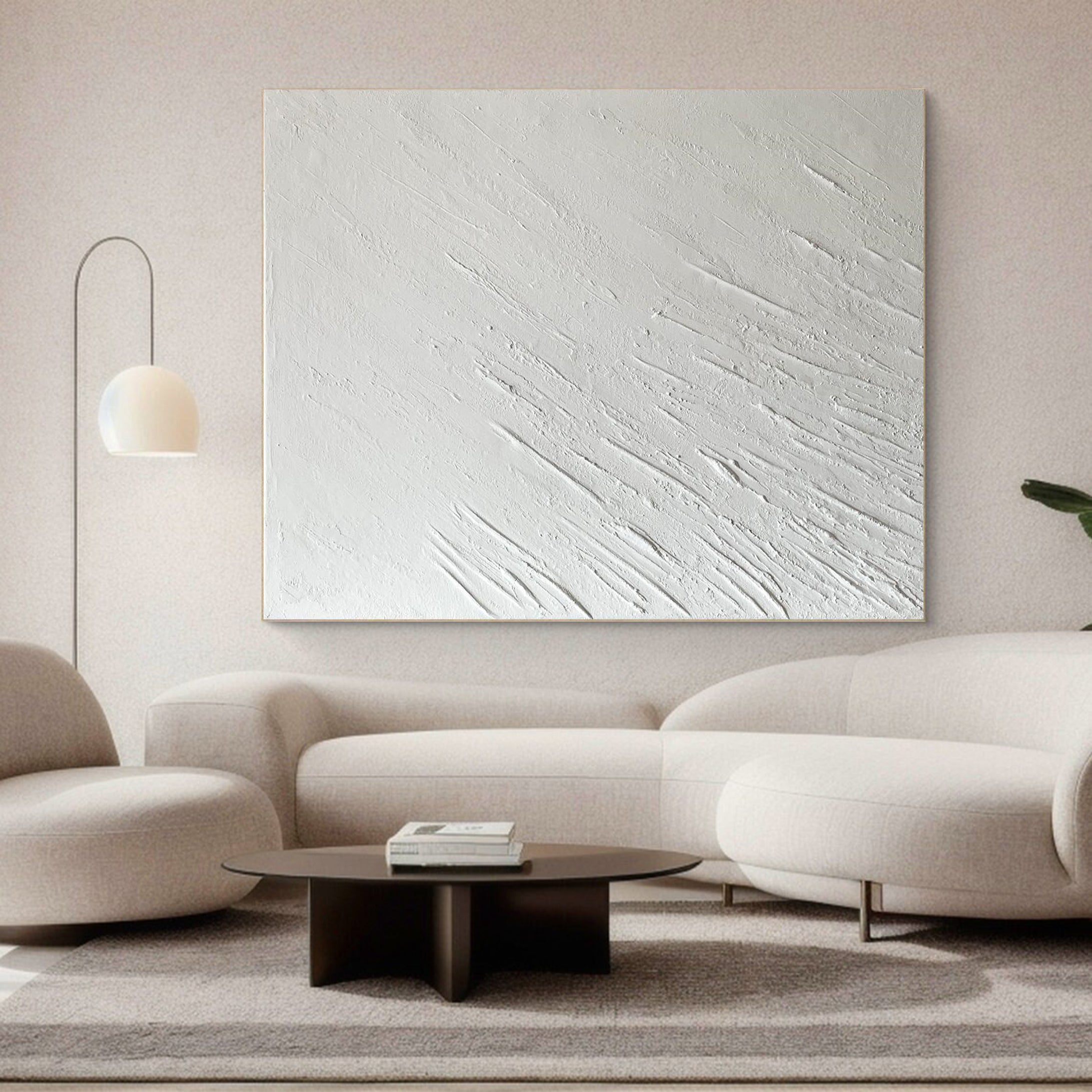 Textured White Canvas Art Modern Living Room Decor #MM040