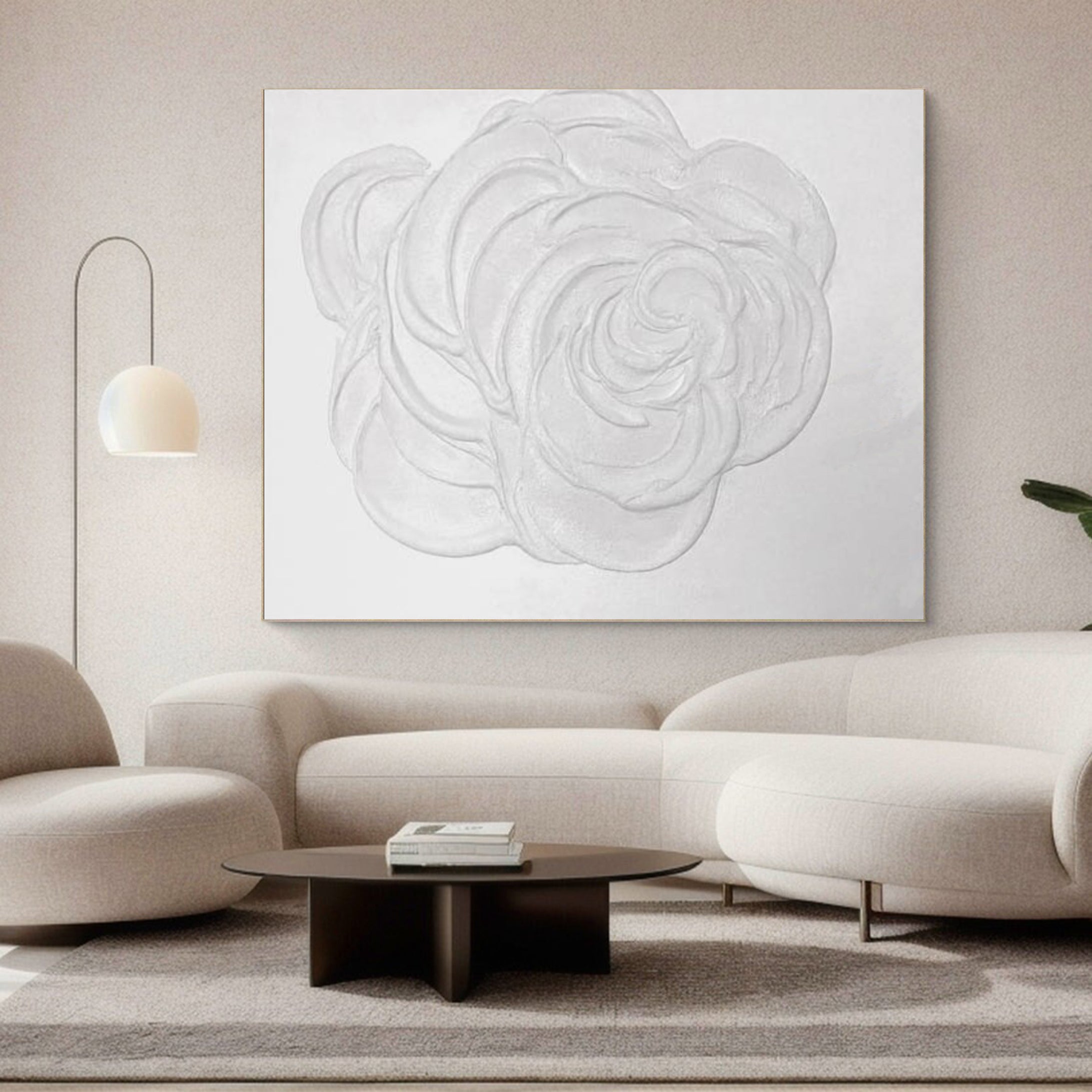 Modern White Rose Canvas Art Textured Floral Painting #FB004