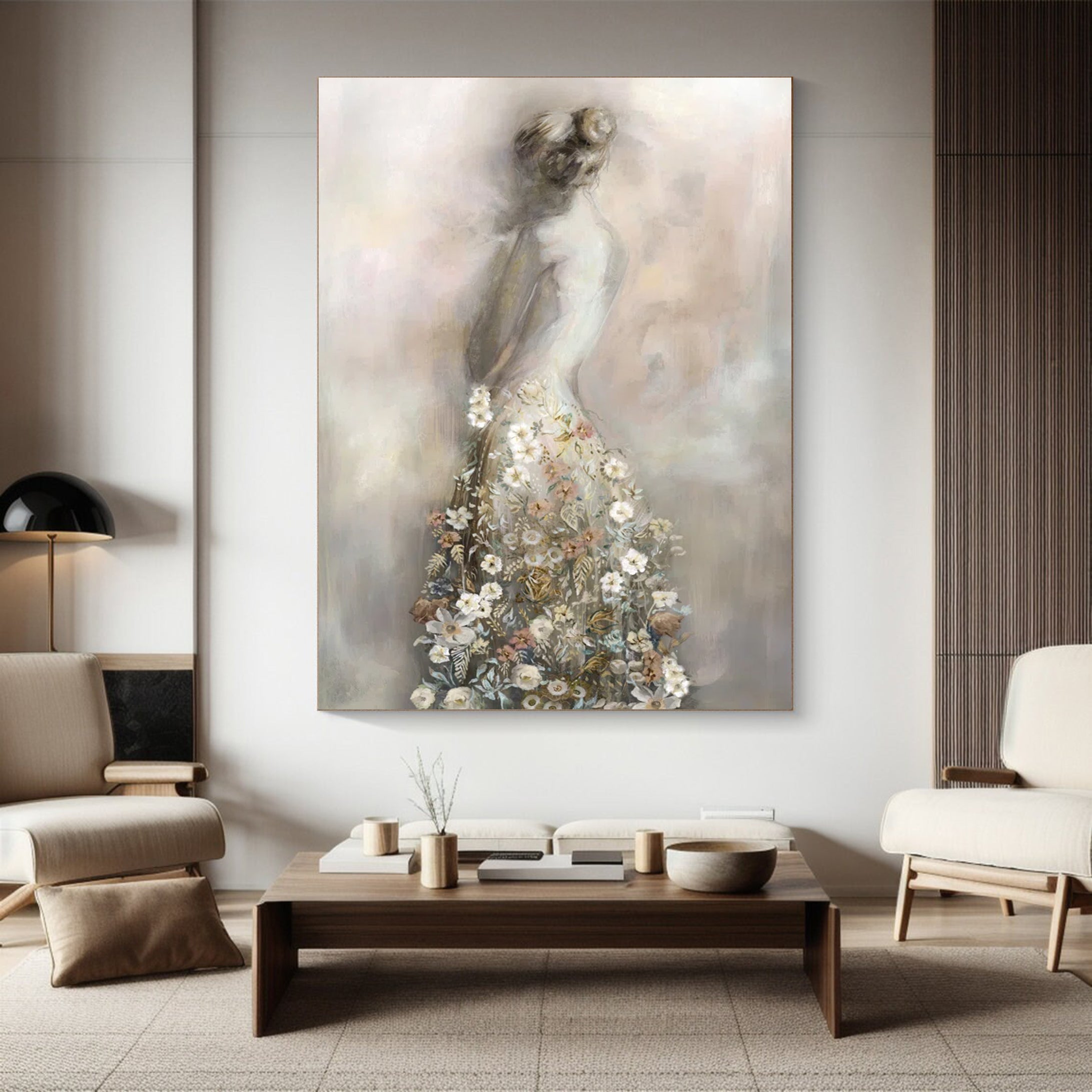 Modern Floral Woman Oil Painting Abstract Home Art #HF012