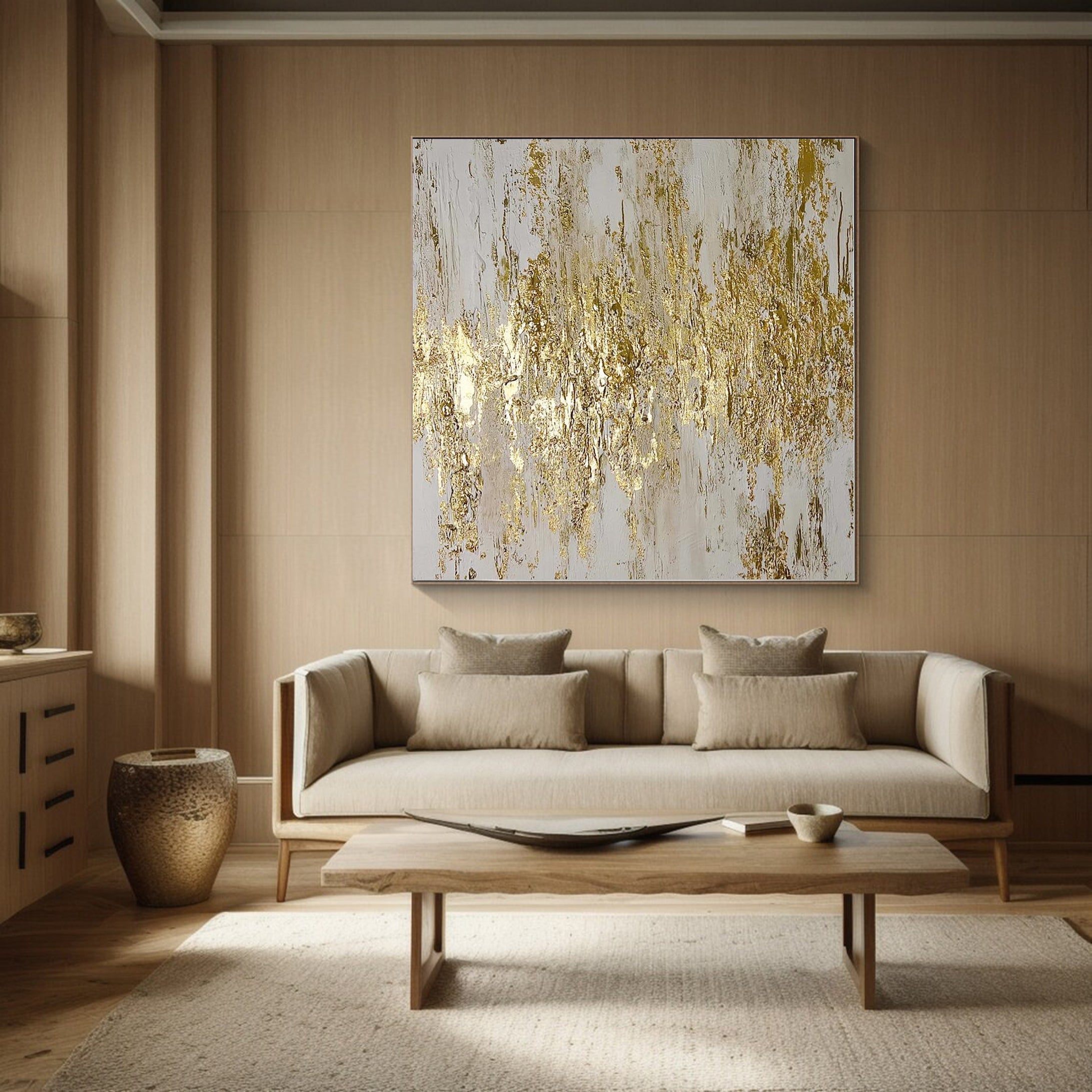 Handcrafted Gold Abstract Canvas For Home Decor #AB007