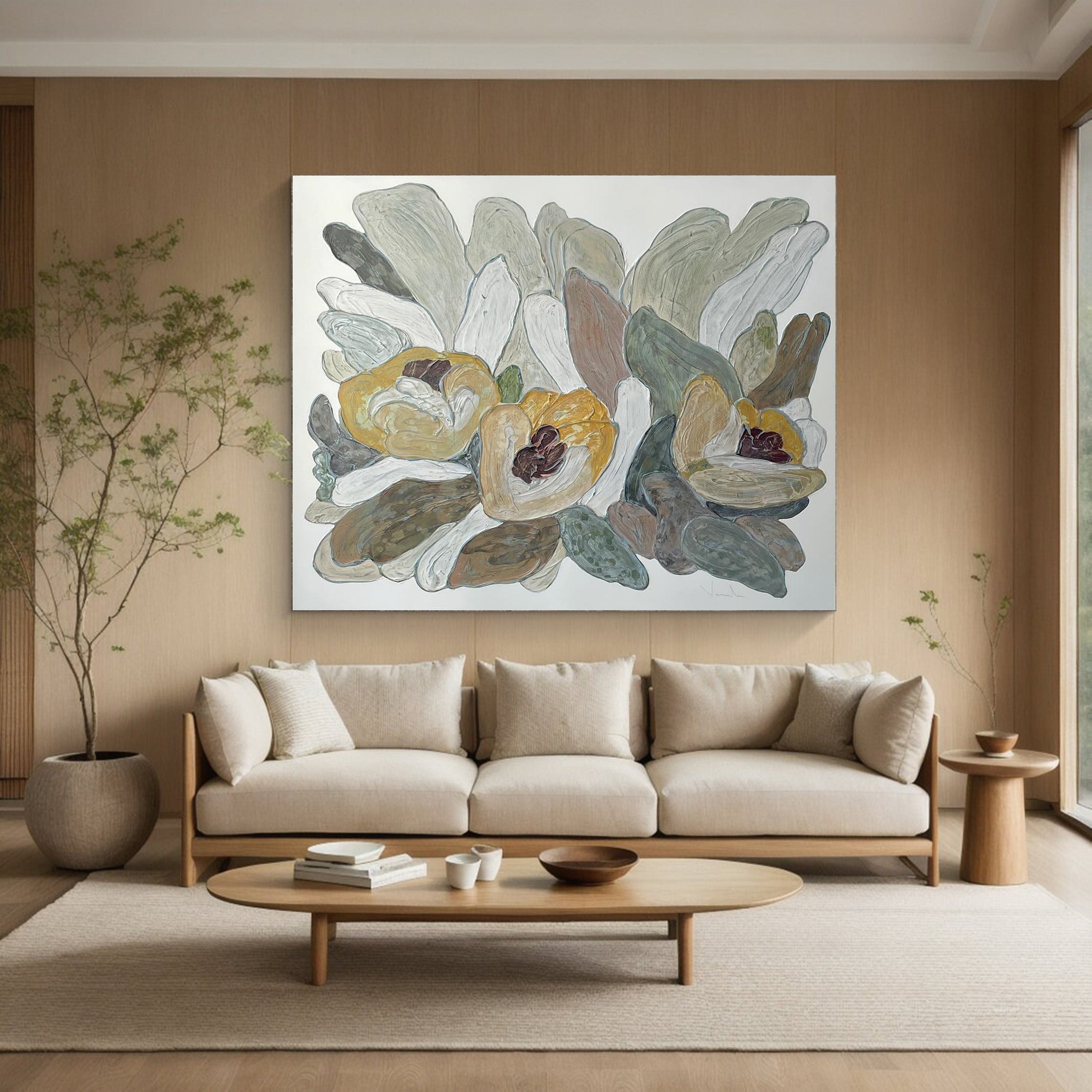 Floral Harmony Canvas Art Hand-Painted Wall Decor #FB003