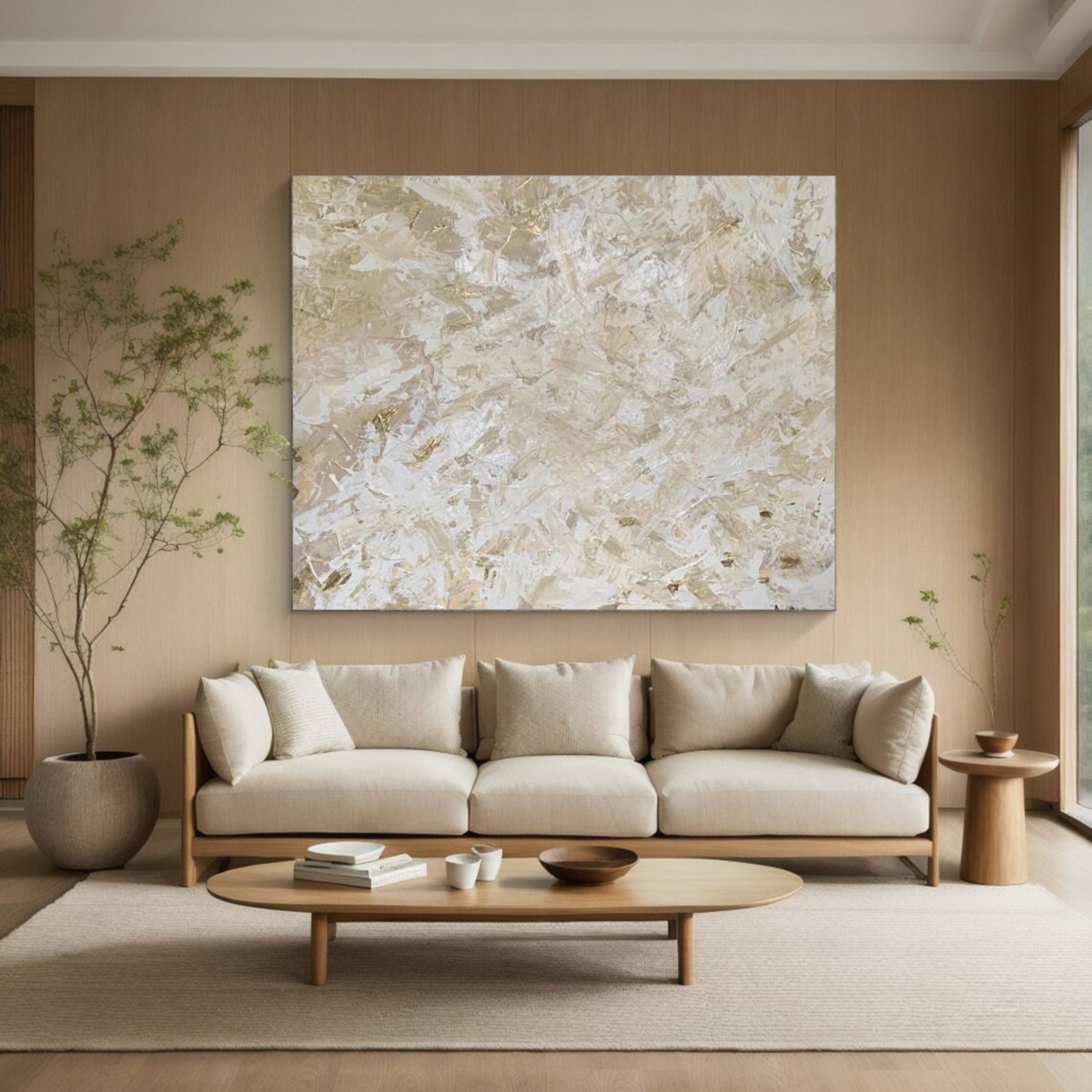 Large Neutral Abstract Wall Art Minimalist Design #AB011