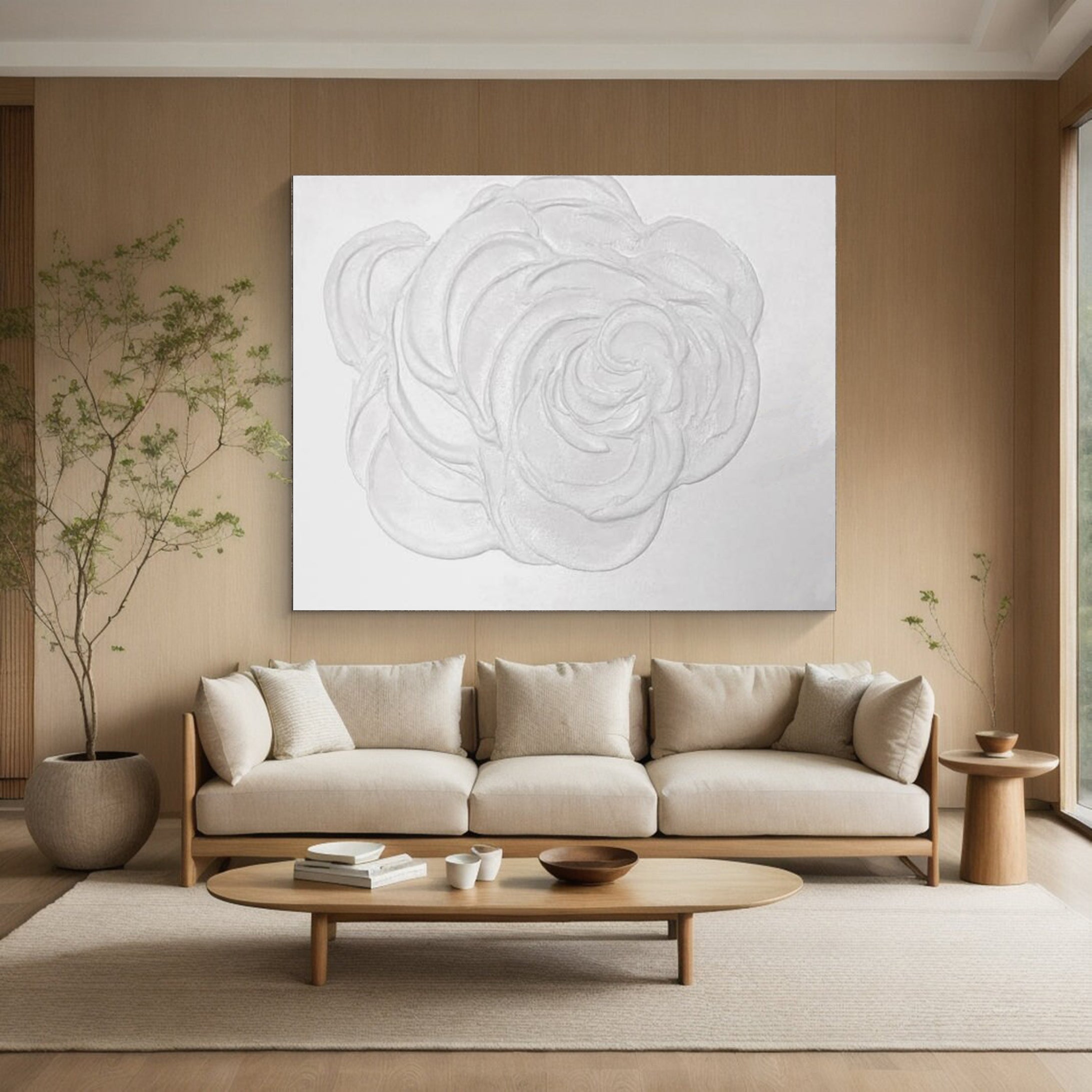 Modern White Rose Canvas Art Textured Floral Painting #FB004