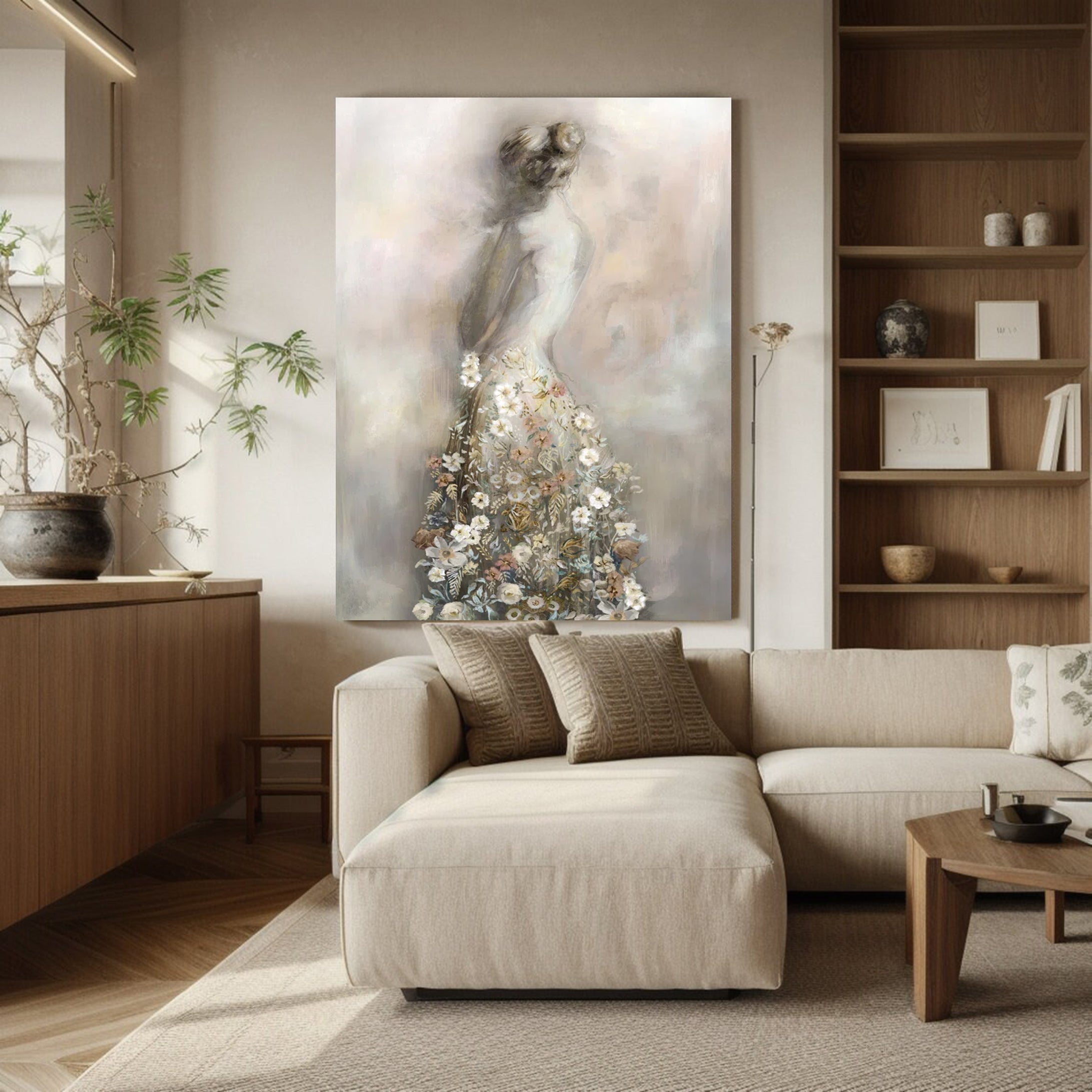 Modern Floral Woman Oil Painting Abstract Home Art #HF012