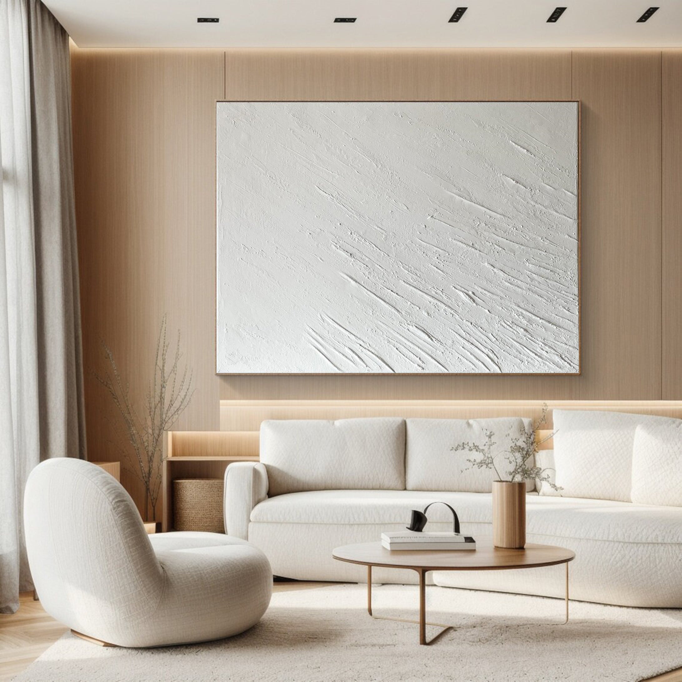 Textured White Canvas Art Modern Living Room Decor #MM040