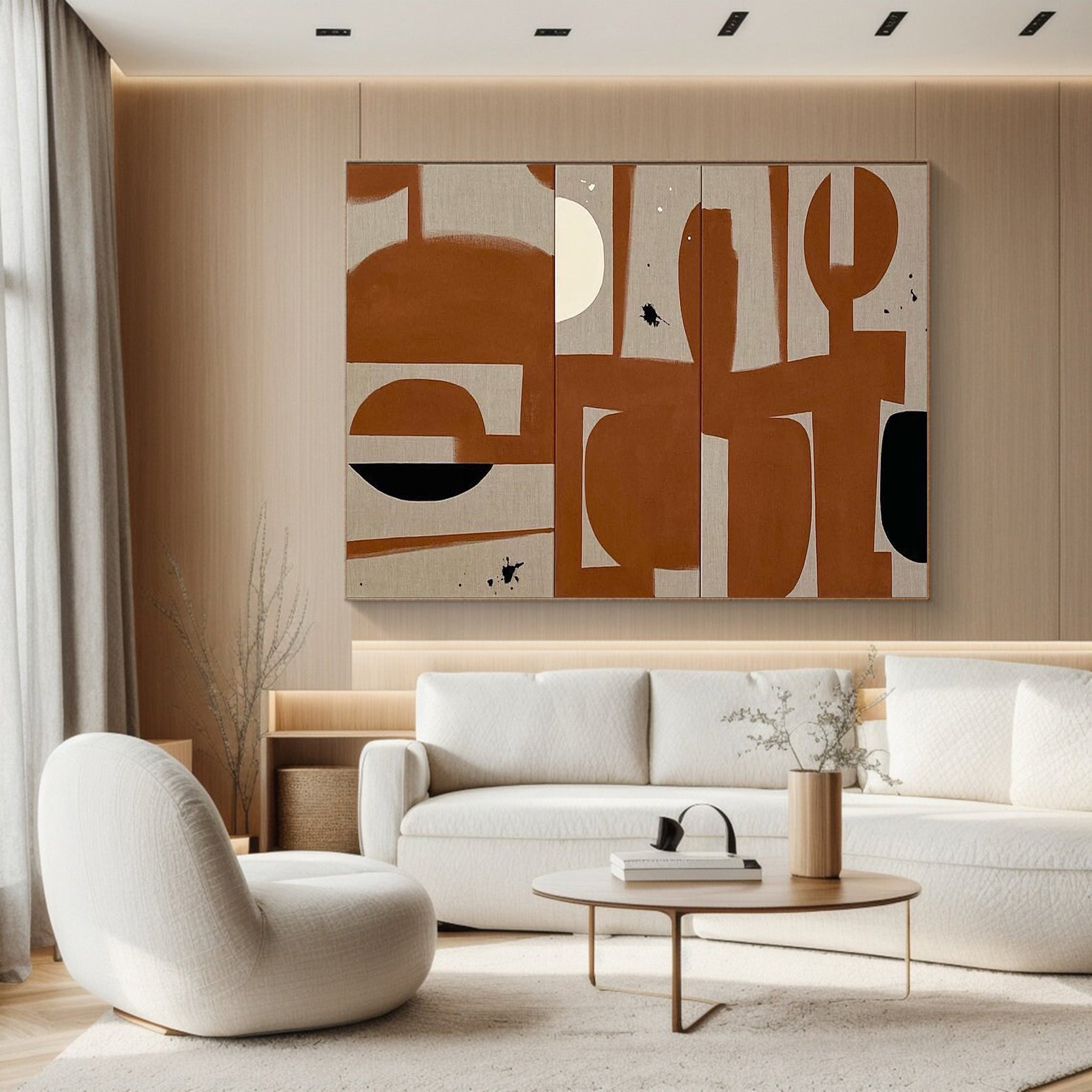 Modern Geometric Canvas Art Warm Earth Tones For Room Decor #MM053