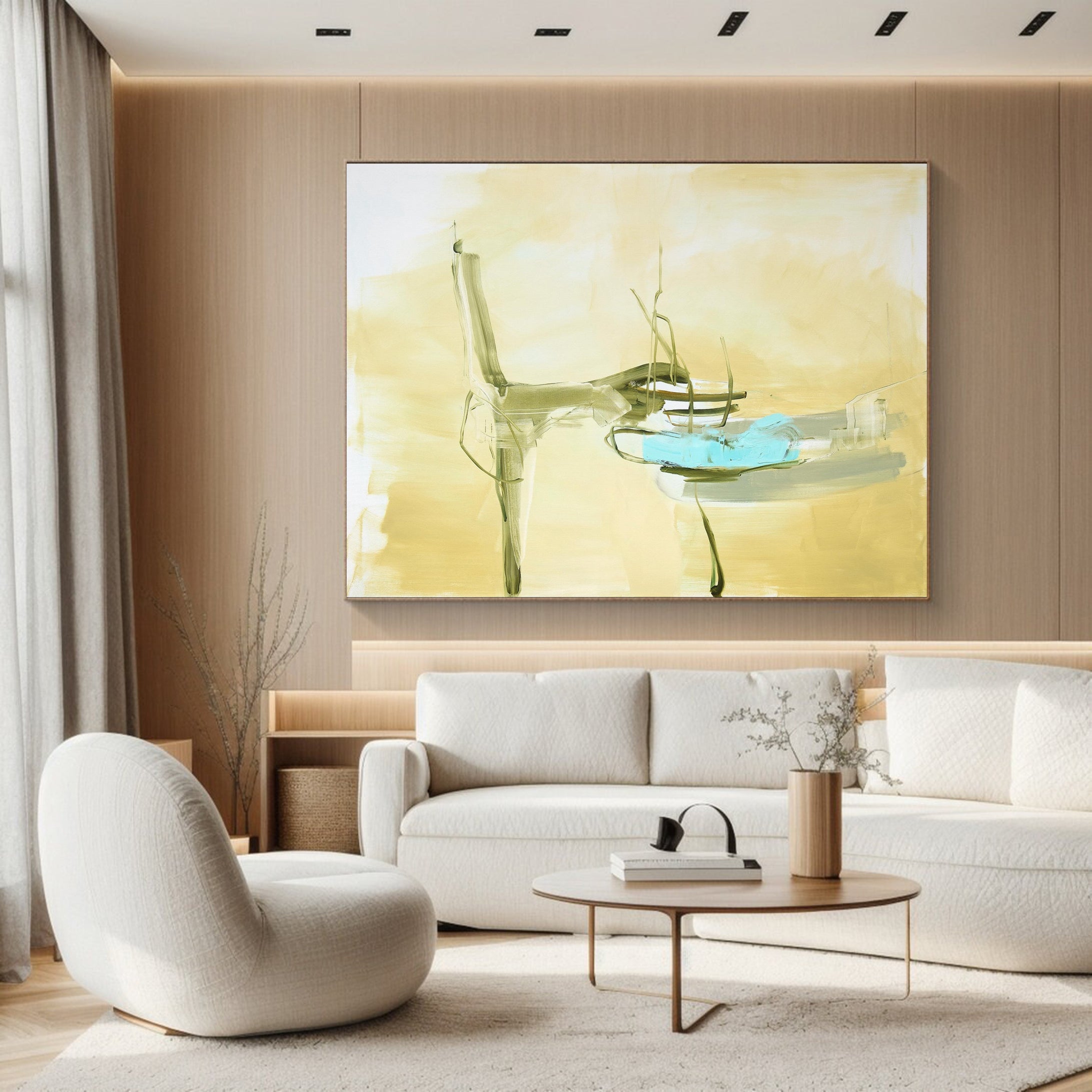 Abstract Landscape Oil Painting Warm Tones For Home Decor