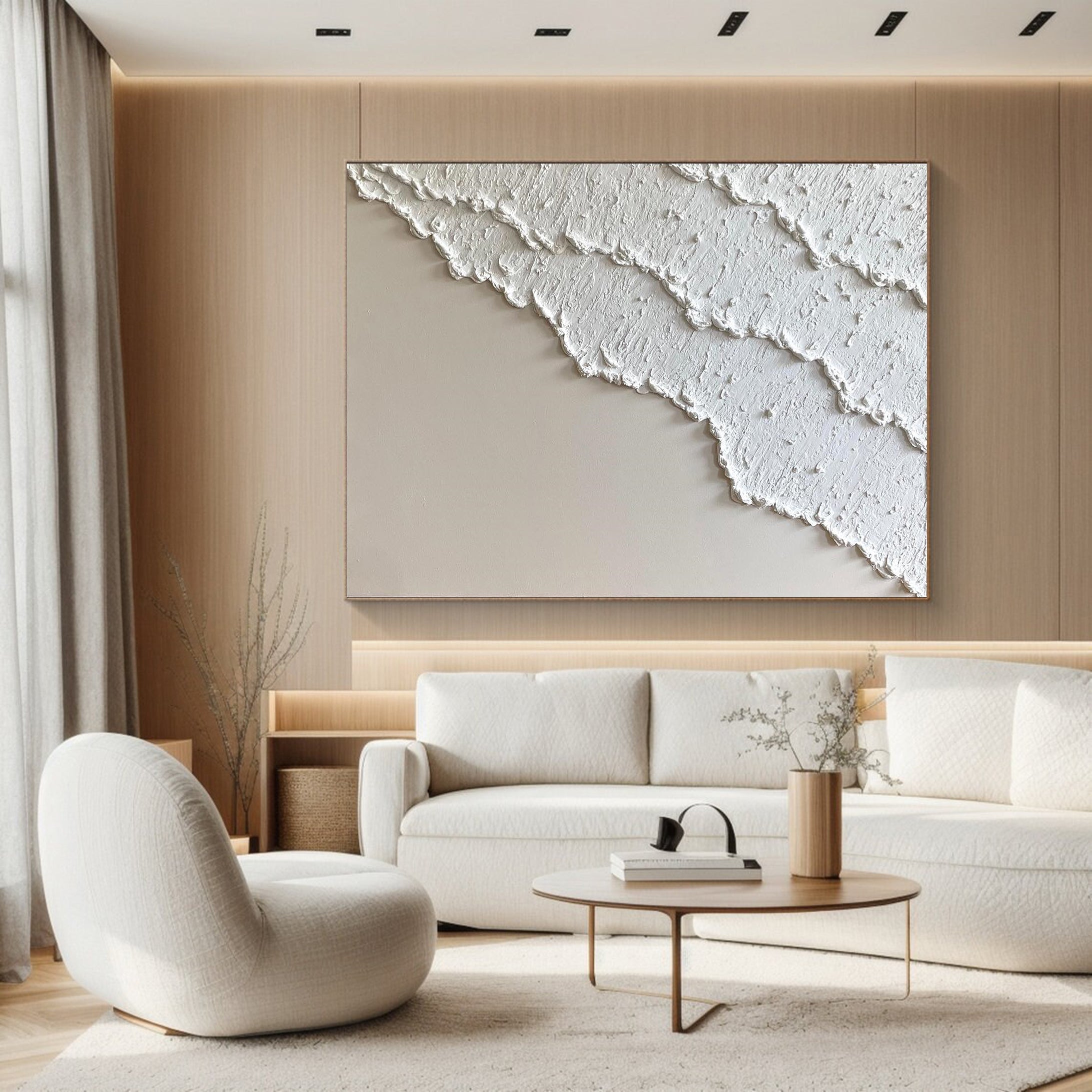 Large White Textured Wall Art for Modern Interiors #MM044